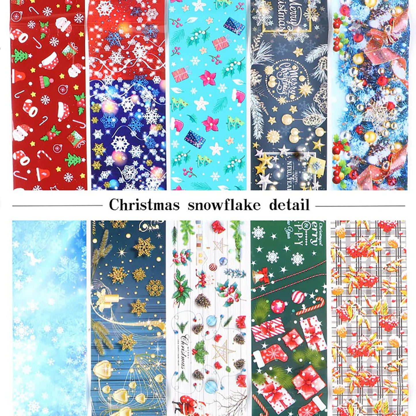 Onsdag Holographic Nail Foil Transfer Stickers Decals, Winter Christmas Polish Sheets Sky Starry Paper Foils Snowflake Nails Supplies for Glue Women Manicure Film Decorations
