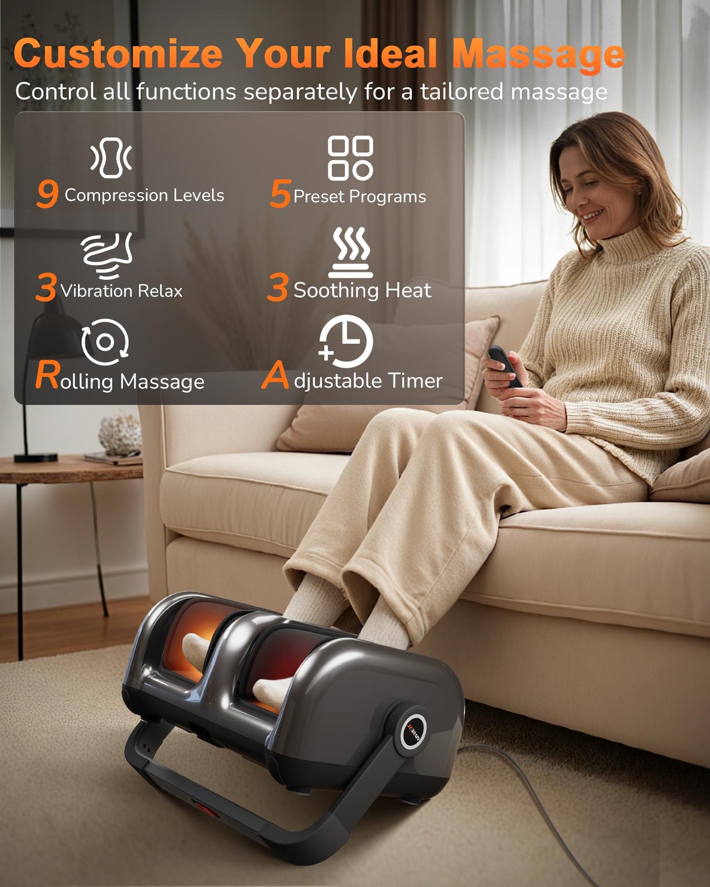 JZBRAIN Shiatsu Foot Massager Machine with Heat : Deep Kneading Calf Massager with Vibration for Plantar Fasciitis, Neuropathy, Pain Relief, Circulation for Home and Office Use
