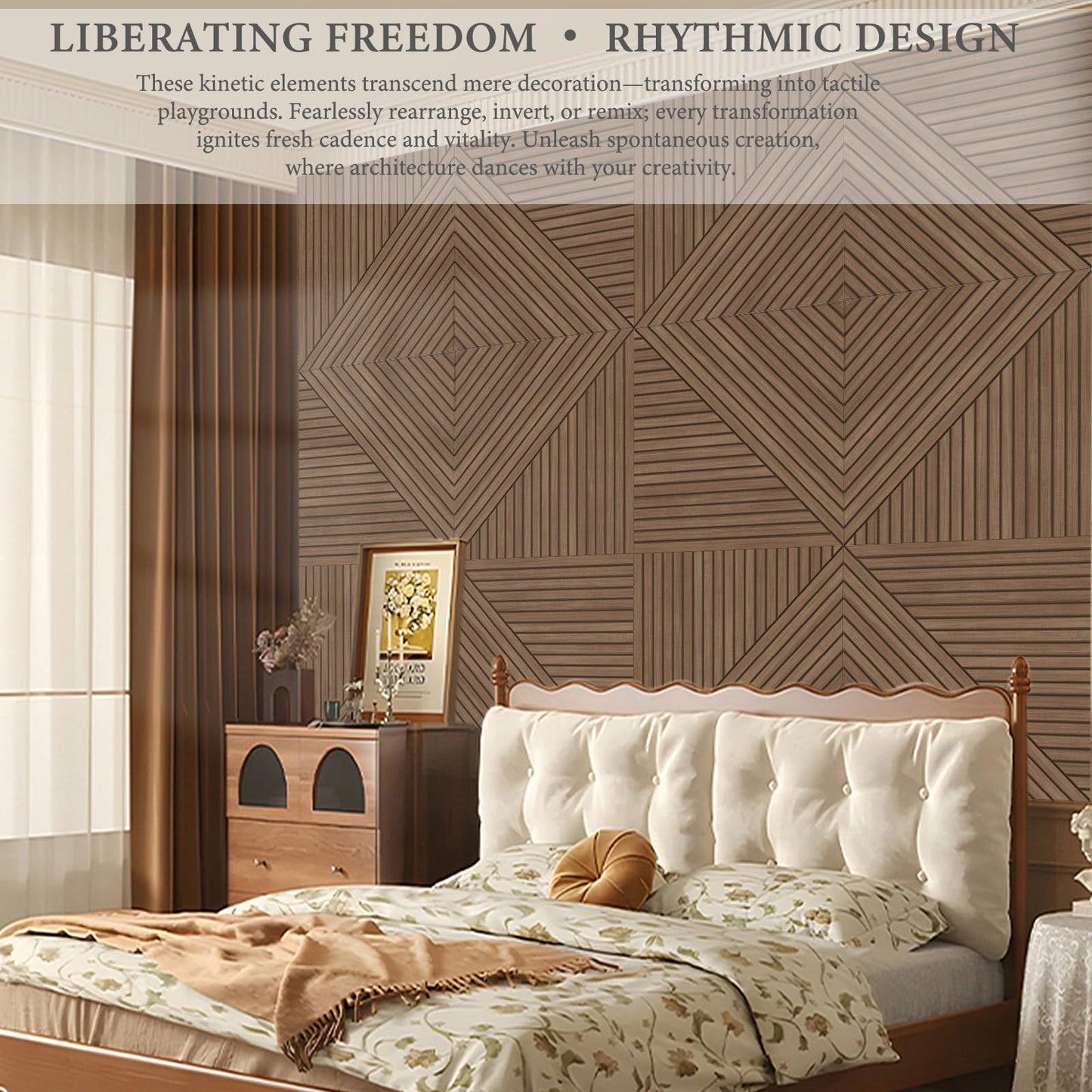 JBER Acoustical Wall Panels - 6 PCS 23.6 X 23.6 Inches Wood-Pattern Printing Sound Absorbing Panels, Large Self-Adhesive Decorative Soundproof Wall Panels for Studio,Home & Living Room(Teak)