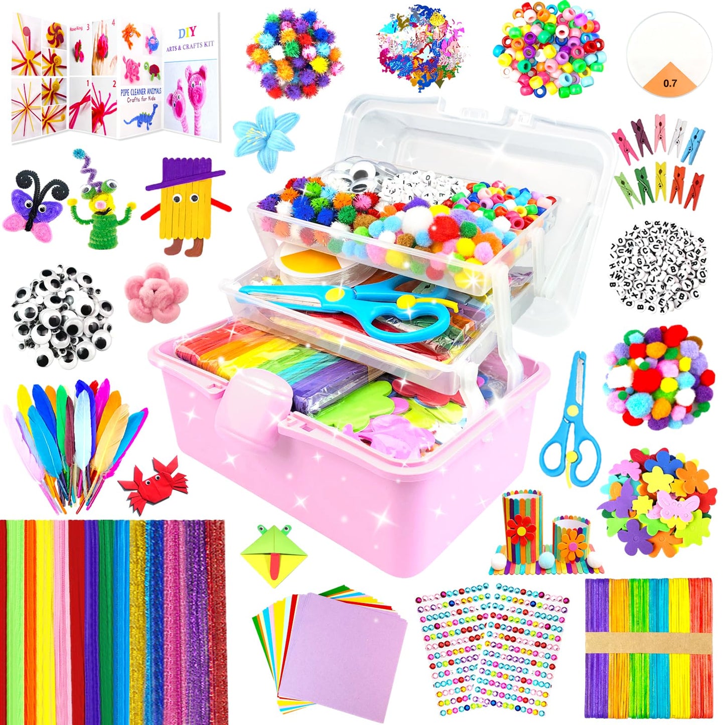 3000 Arts and Crafts Supplies for Kids Craft Kit Craft Box with Pipe Cleaners Arts and Crafts for Kids Age 4-6, 6-8, 8-12 DIY School Supplies Materials Set Toys Gifts for Girls Boys Toddlers, Red