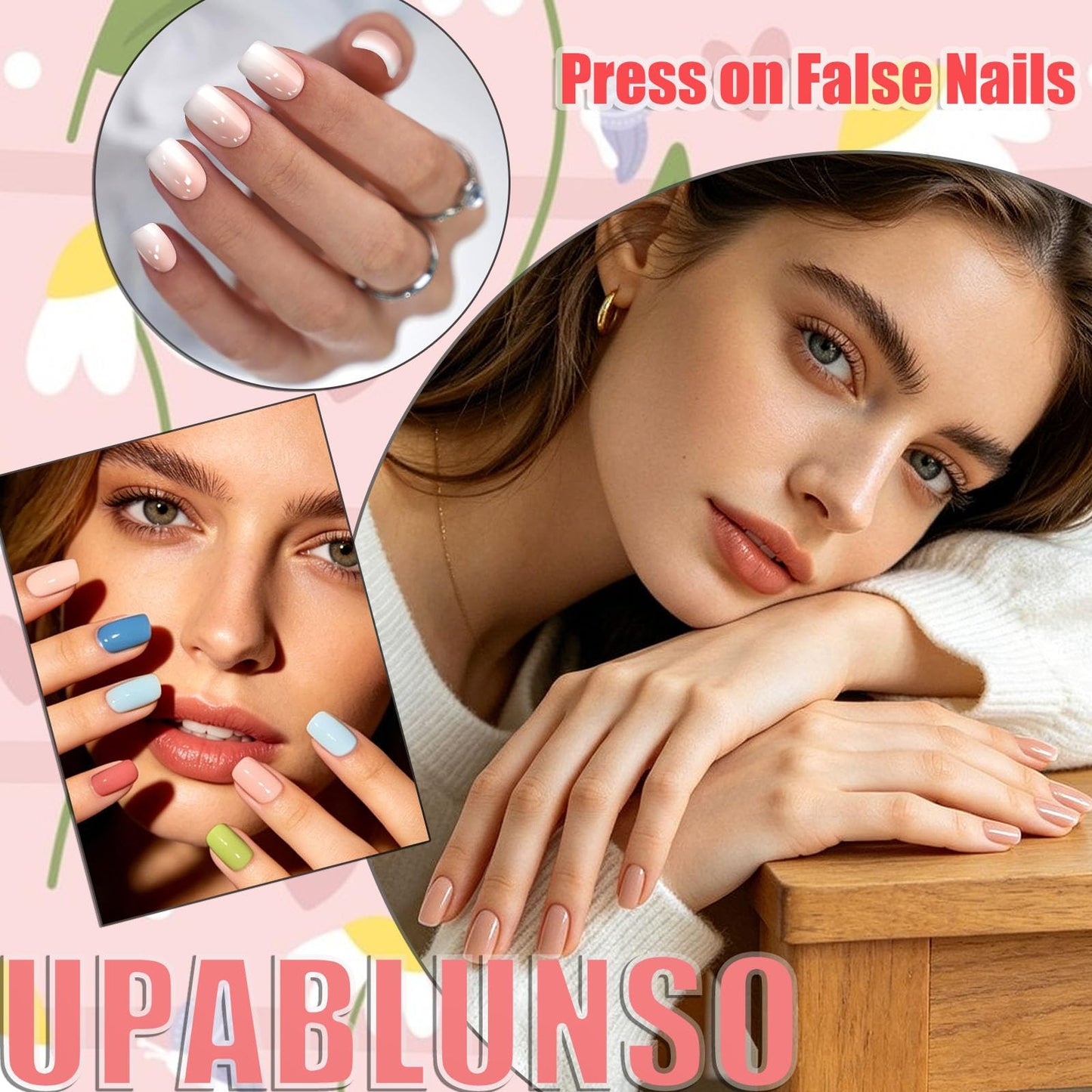 Yellow Press on Nails Short Square Fake Nails with Summer Flower Design False Nail Press ons White Glossy Glue on Nail Artificial Acrylic Manicure Set for Women 24Pcs