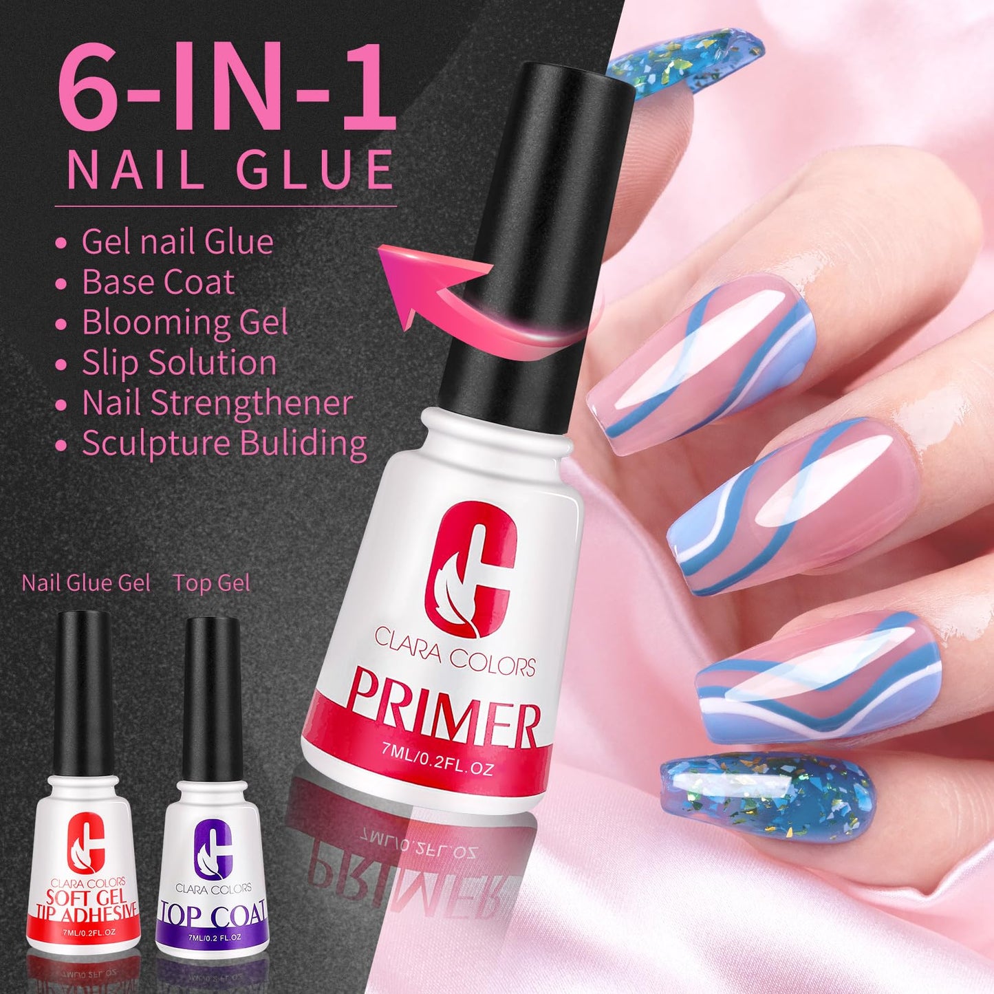 Clara Colors Nail Tips and Glue Gel Kit - 550Pcs Soft Tips Half Matte Medium Coffin Shape