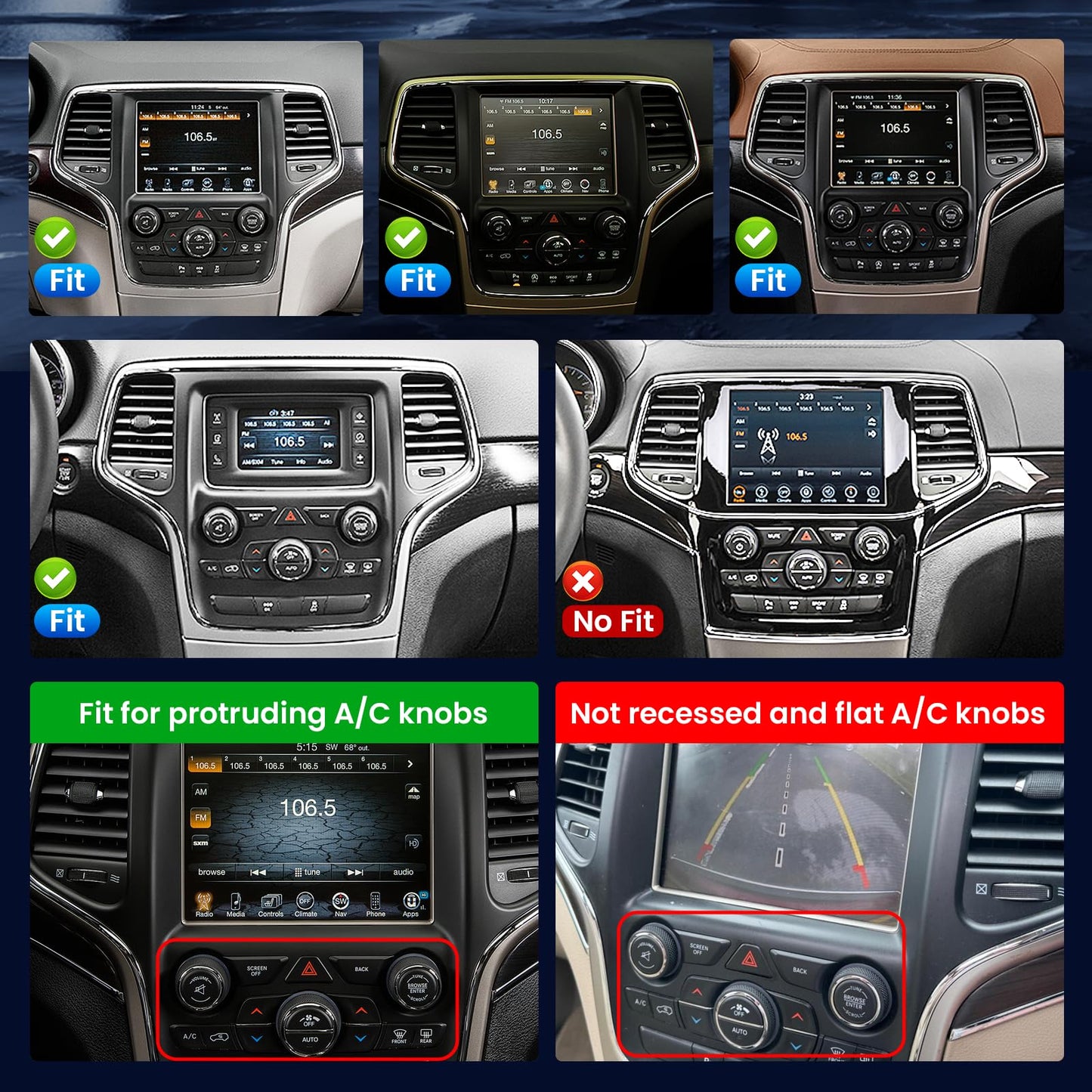 8Core Car Radio for Jeep Grand Cherokee 2014 2015 2016 2017: Tesla Style Touch Screen Stereo Replacement with Carplay Android Auto,5GWiFi BT5.0 FM/AM 36EQ Split Screen GPS 1080PBackup Camera SWC