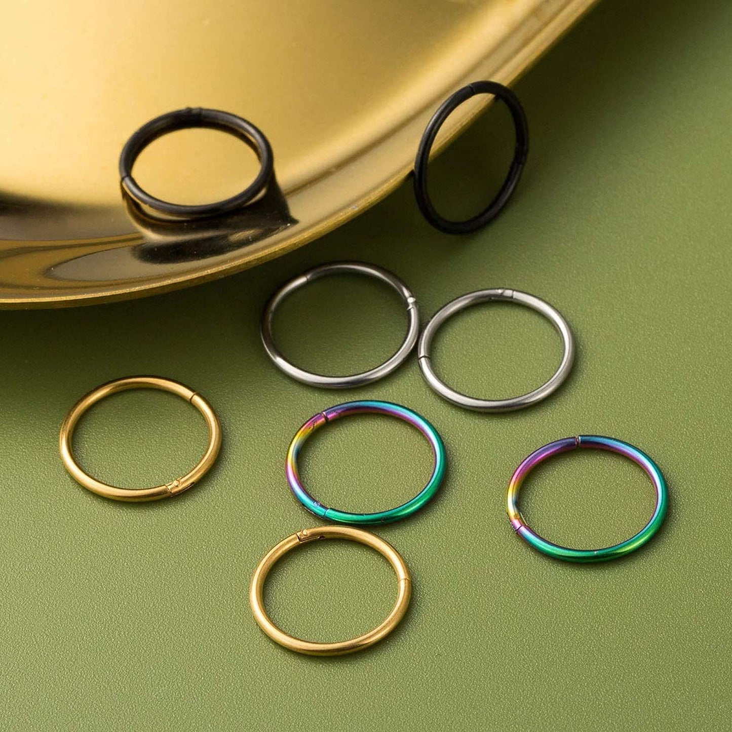 arvinpiercing BOGKU 6pcs G23 Titanium Hinged 16g Nose Rings Hoop 16 Gauge 12mm Nose Septum Clicker Segment Rings Cartilage Conch Tragus Helix Rook Hoop Earring Nose Ear Piercing Hoops