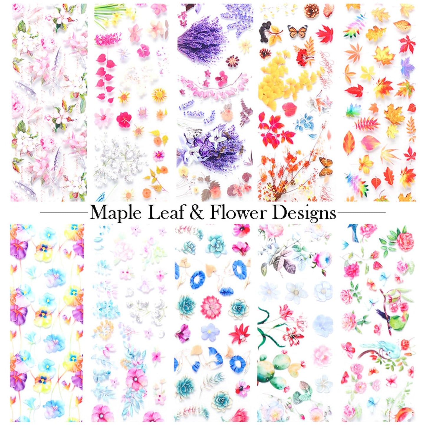 Maple Leaf Nail Foil Transfer Sticker Decals Fall Flowers Nail Art Foil Decals Holographic Autumn Lavender Designs Nail Art Supplies for Thanksgiving Day Women Nail Decorations Films 10 Sheets