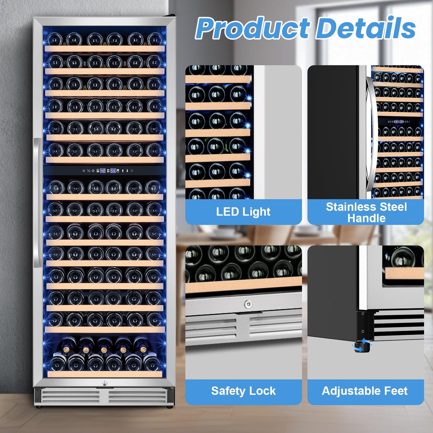 Velieta 180 Bottles Wine Fridge 24 Inch Dual Zone Wine Cooler Refrigerator Freestanding Wine Refrigerator with Glass Door and Safety Lock, Large Wine Cellar for Home, Office, Kitchen