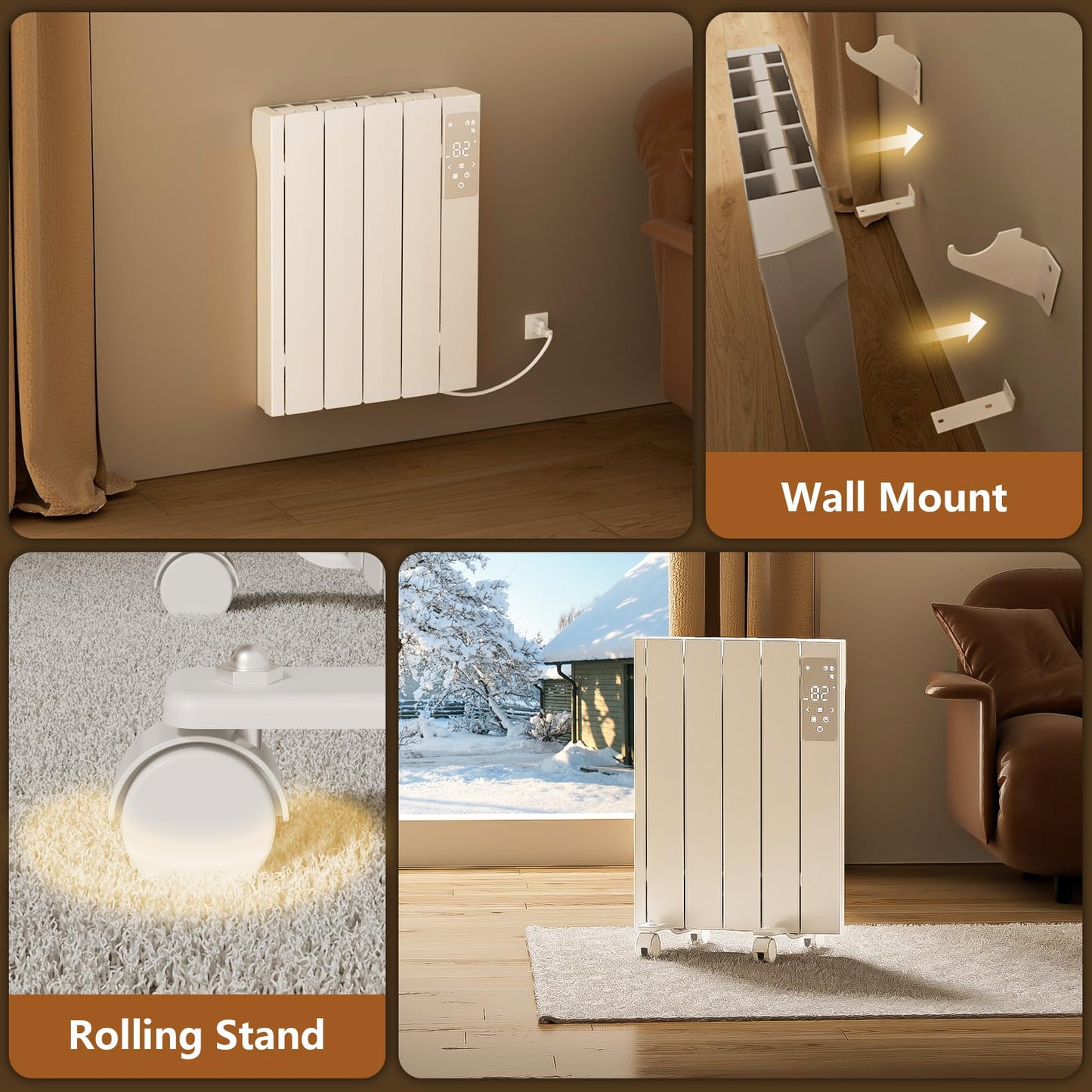 Lueptexx 800w Convection Wall Panel Heater-Electric Heater for Indoor Use, Quiet Fan-less Design, Energy Efficient Heating with ECO Mode, Remote Control, 24h Timer, Child Lock