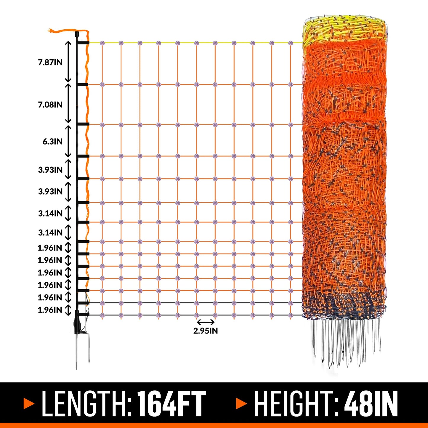 Pet & Livestock HQ Electric Fence Poultry Netting 48" x 164' - Portable Pre-Assembled Electric Net Fencing for Goats, Sheep, Lambs in Farms, Ranches, and Gardens (19 Posts, 2 Spikes)