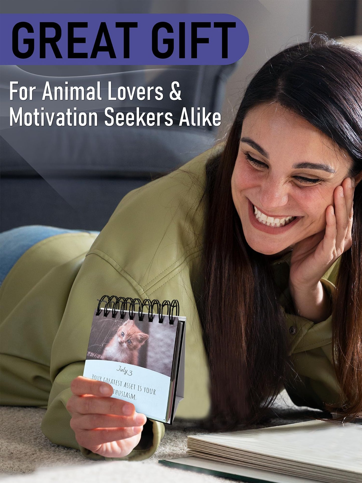 Daily Motivational Cat Calendar – 365 Reusable Quotes & Adorable Cat Photos for Year-Round Positivity – Desk Flip Calendar for Cat Lovers, Cute Animal Enthusiasts, & Motivation Seekers