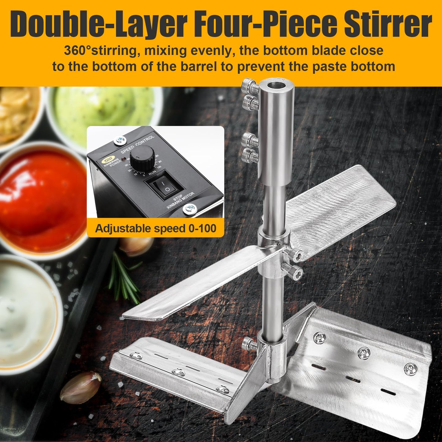 Helivivfy Automatic Food Mixer - 25L Commercial Food Mixer,4 Blade Stirring Scraper,for Making Jam, Sauce, Filling, Hot Pot Seasoning Bottom Soup Sauce Stirre Frying Machine (25L)