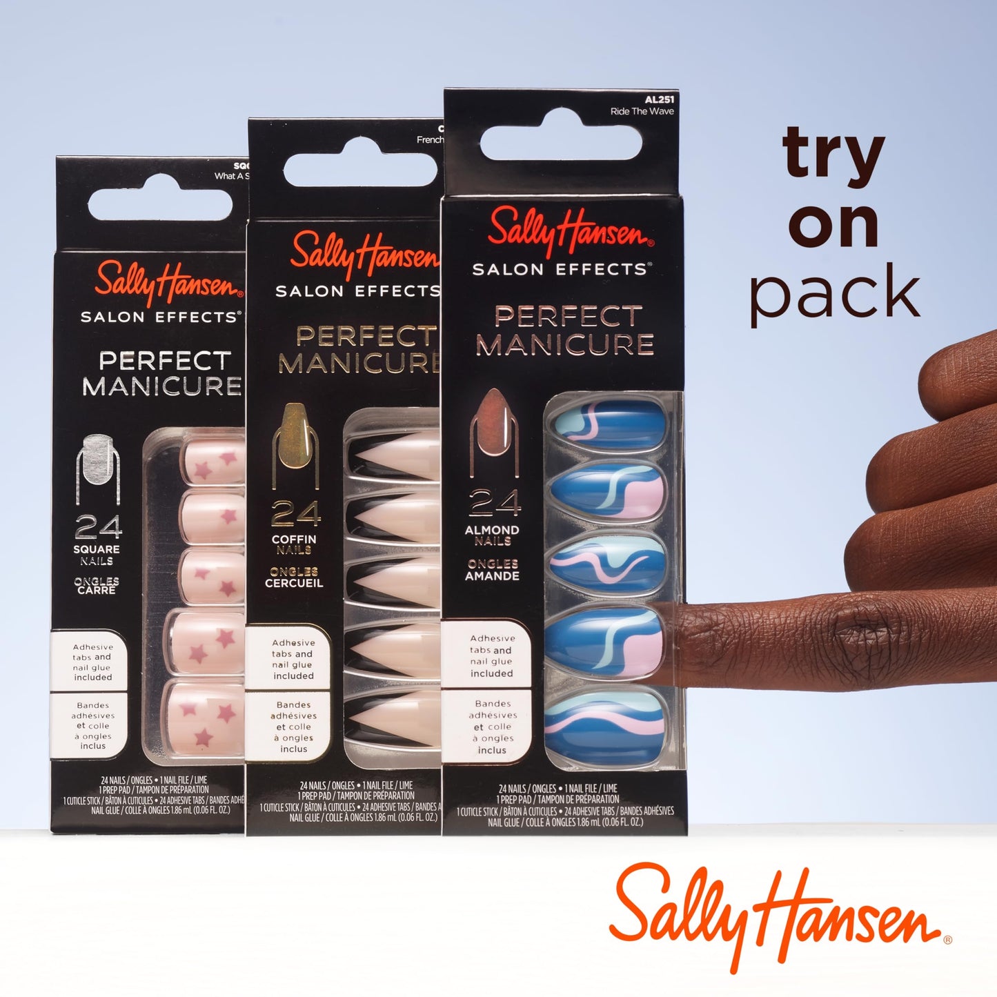 Sally Hansen Salon Effects® Perfect Manicure, What A Star!, Press On Nails, Square Shaped, Non-Damaging Adhesive Tabs, File, and Alcohol Pad Included (Pack of 2)