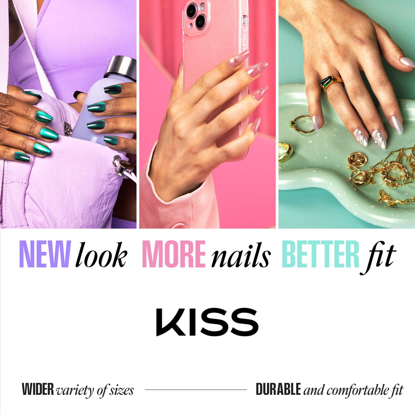 Kiss Core, Press On Nails, Nail glue included, 'Hopeful', White, Medium Size, Squoval Shape, Includes 32 Nails, 2g Glue, 1 Manicure Stick, 1 Mini File