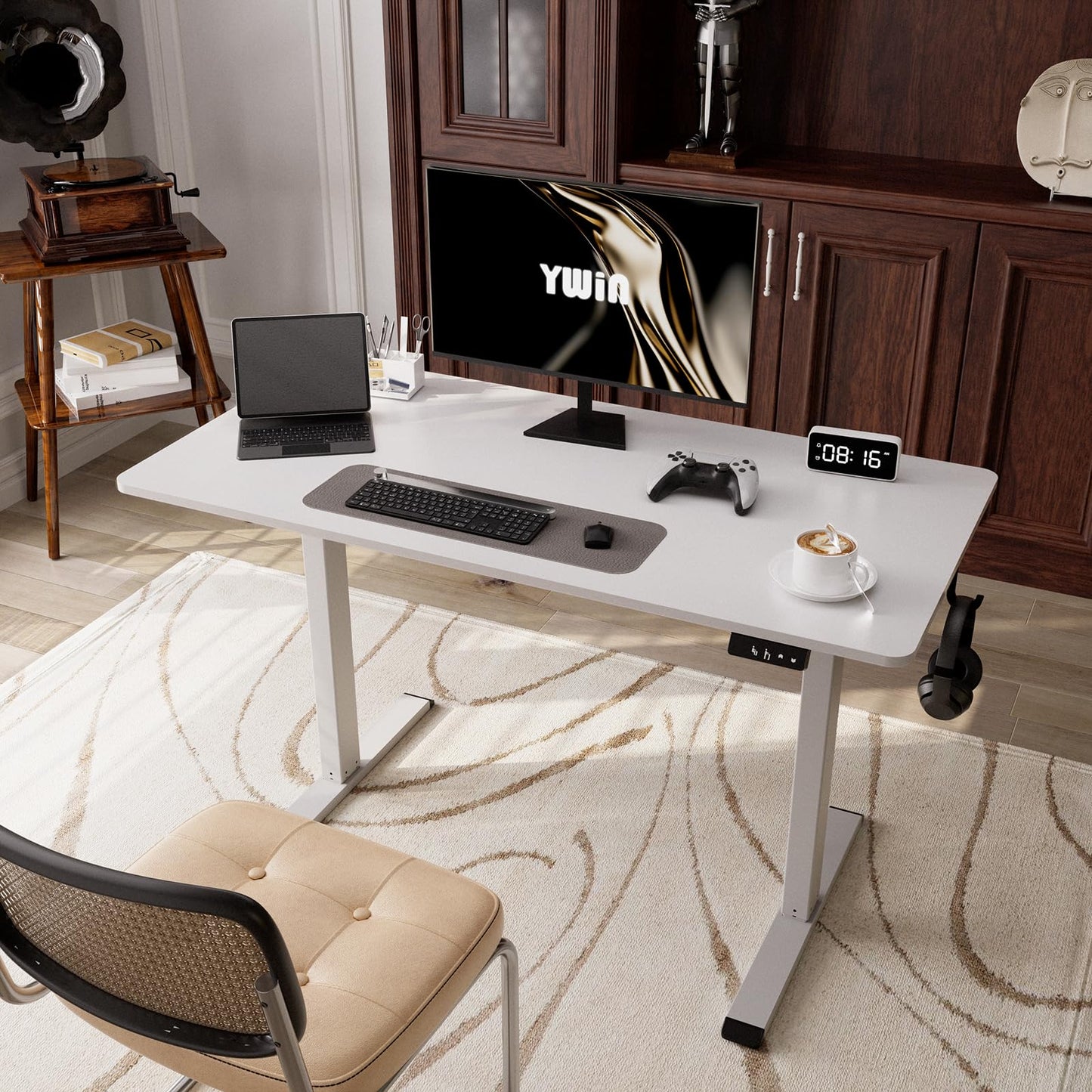 Ywin Electric Height Adjustable Standing Desk with Wheels, 63 x 24 inches Ergonomic Stand Up Desk for Home Office