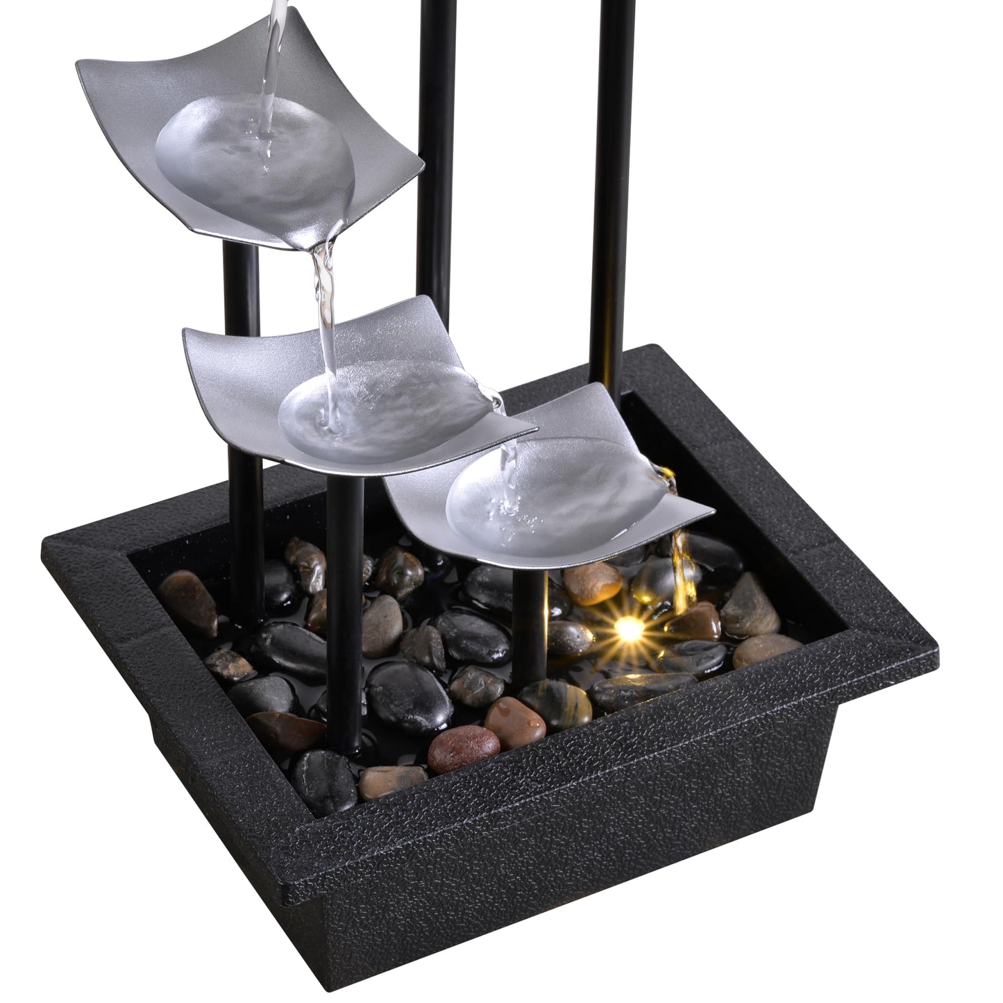 Zeitklang 14" Indoor Tabletop Fountain, 5-Tier Modern Waterfall with LED Light and Natural River Rocks, Home Bedroom and Office Relaxation Decor, Zen Desktop Water Feature for Home & Office Gift