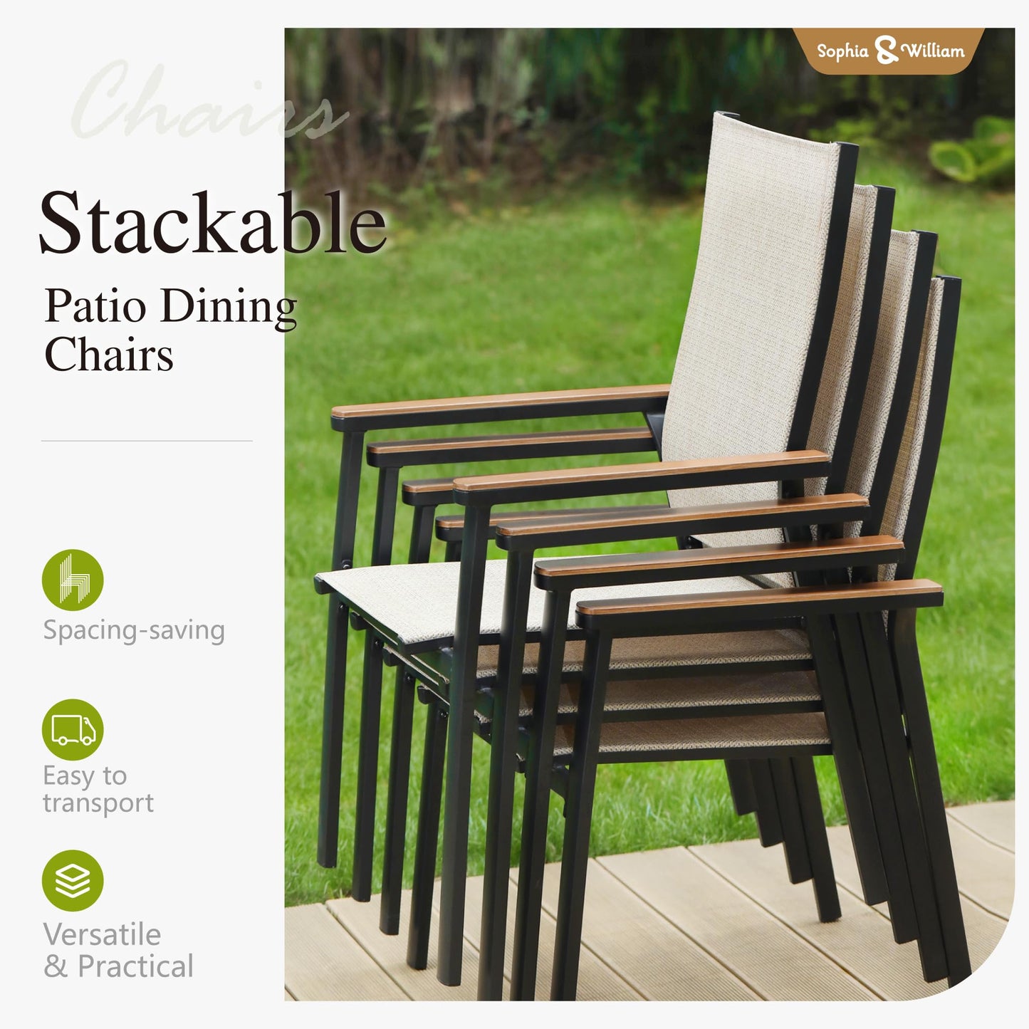 Sophia & William Patio Dining Set 9 Pieces, Patio Table and Chairs Set for 8, 83"x 39" Large Rectangular Metal Dining Table and 8 x Lightweight Aluminum Stackable Chairs (Beige)