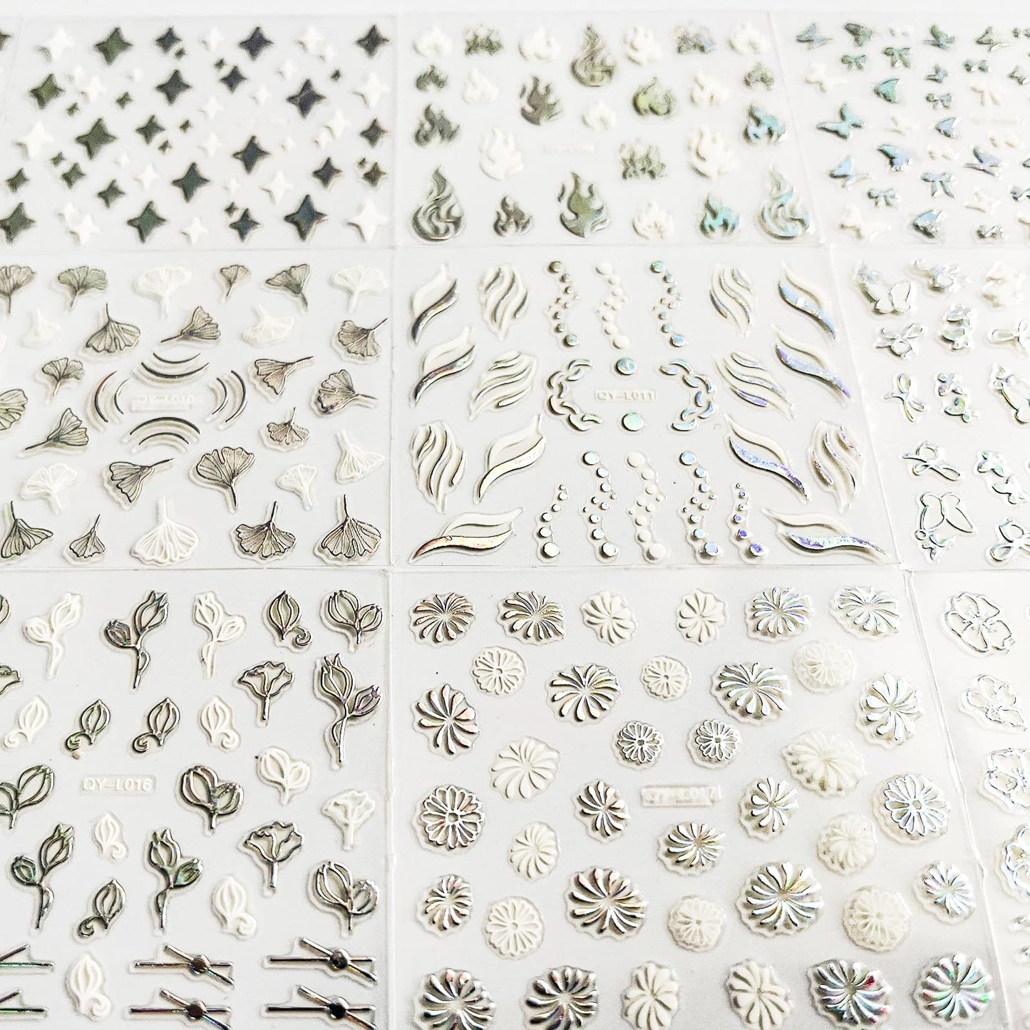 30 Sheet Silver Nail Art Stickers 3D Self-Adhesive Nail Decals Star Moon Flower Leaf Stripe Design Aurora Laser Nail Stickers Heart Butterfly Nail Art Supplies DIY Nail Decoration for Women