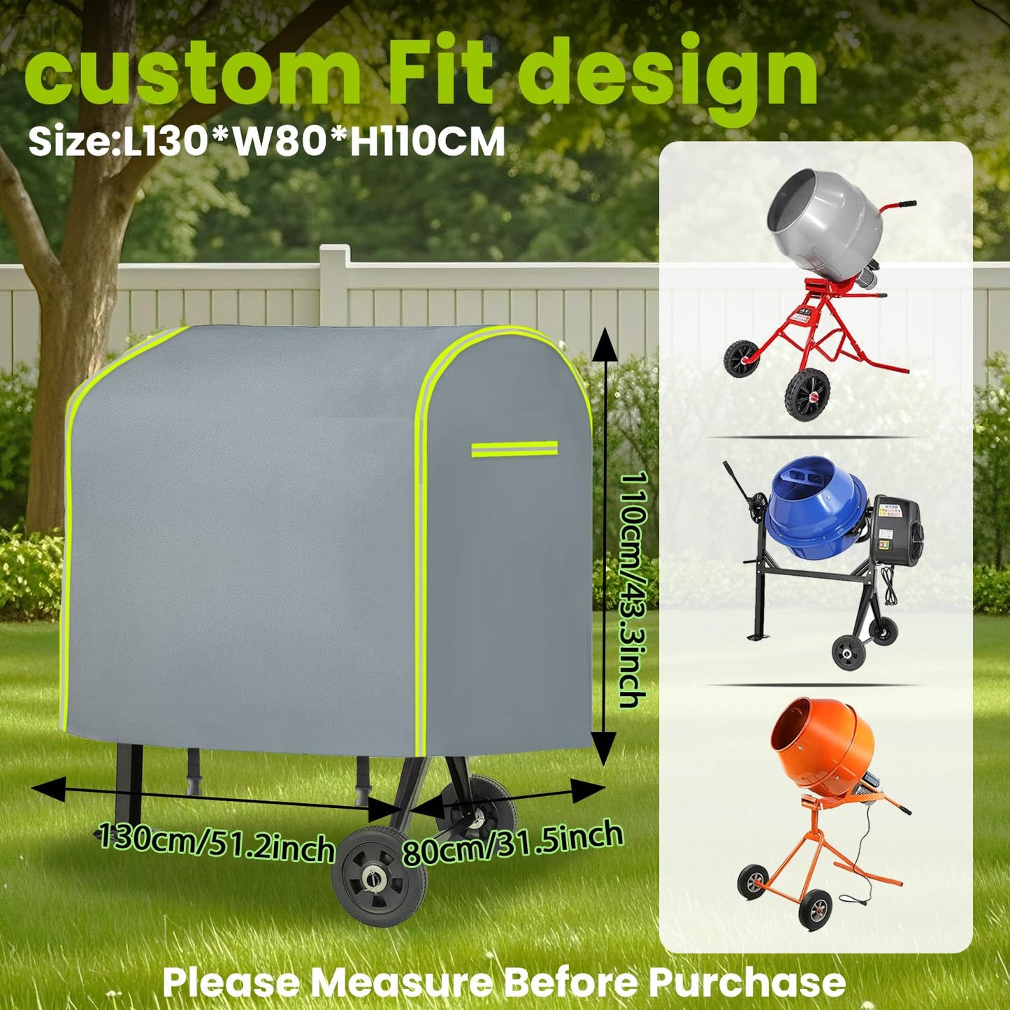 Cement Mixer Cover for 4โ5 Cu.Ft Mixers, Heavy Duty 600D Oxford Concrete Mixer Cover, Waterproof & Dustproof Outdoor Cement Mixer Cover, Portable Mud Mixers Cover with Reflective Strips.
