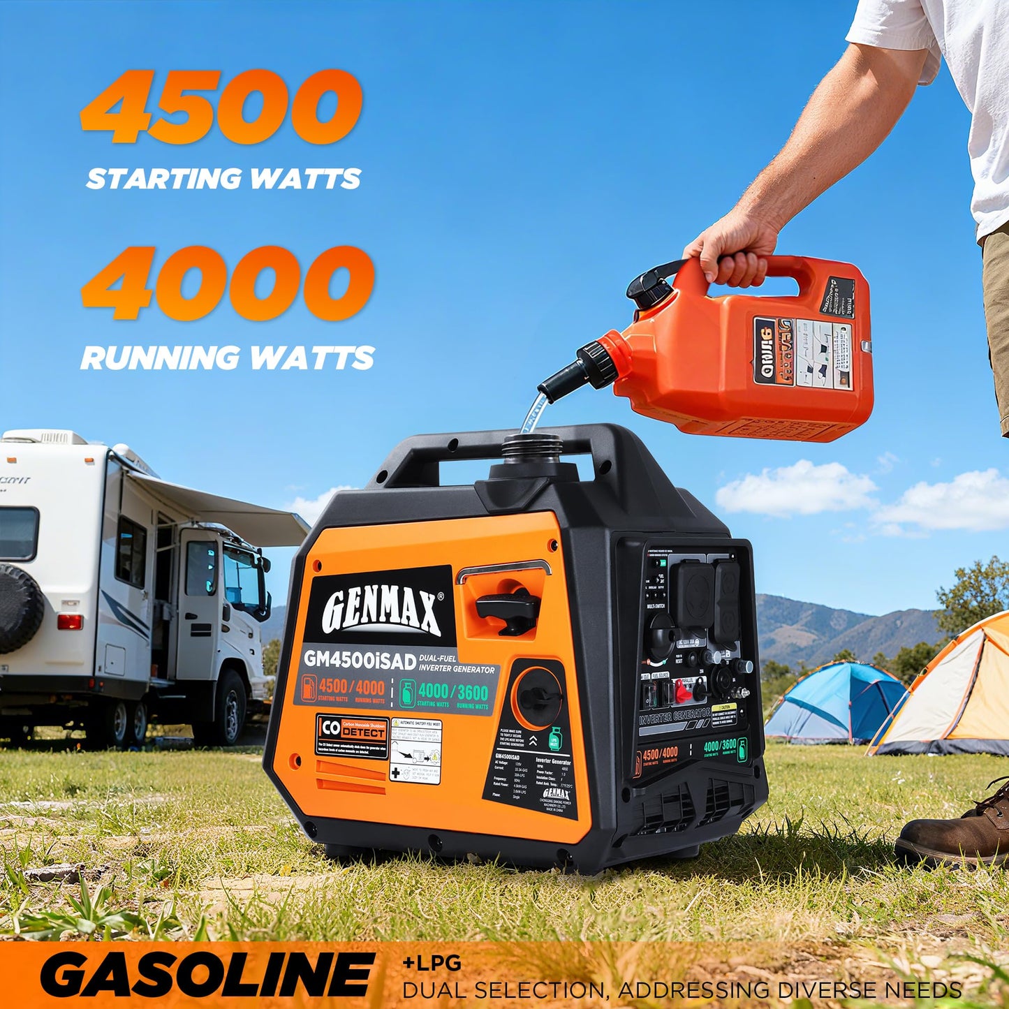 GENMAX 4500W Peak Dual-Fuel Silent Inverter Generator (2026 Model) - Ultra-Lightweight with CO Detector, EPA Compliant, Ideal for Home Backup & Outdoor Camping (GM4500iSAD)
