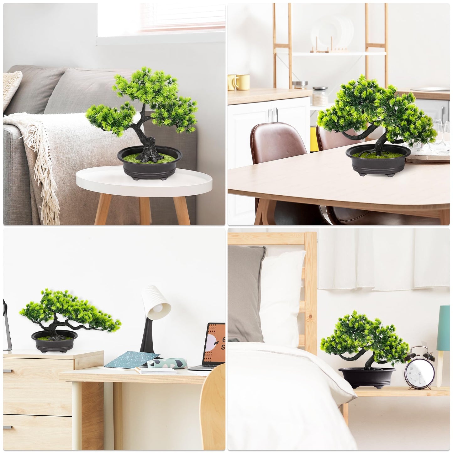 Artificial Bonsai Tree Fake Plants 3 POTS Artificial Plant Indoor Small Faux Juniper Decoration, Office Desk Shelf Bedroom Living Room Decor