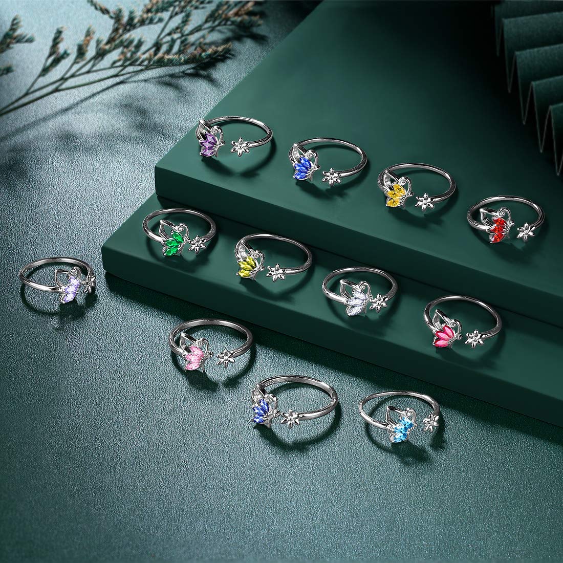 Hipunk Butterfly Blue Jewelry Sets Birthstone Women 925 Sterling Silver September-Sapphire Birth Stone Animal Butterflies Jewelry Sets/Earring/Ring Set Crystal Birthday Jewelry SS0002S