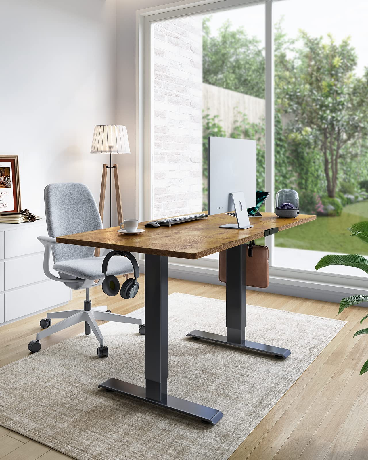 Marsail Standing Desk with Drawer, 48x24 Inch Adjustable Height Standing Desk, Electric Stand up Desk, Sit Stand Home Office Desk, Ergonomic Workstation for Home Office Computer Gaming Desk Rustic