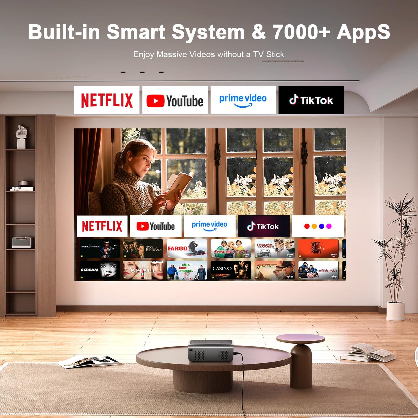 【Officially-Licensed APP & 800 ANSI】Smart Projector with WiFi and Bluetooth 4K Support, VOPLLS Auto Focus/ Keystone Outdoor Portable Movie Phone Video Proyector for Bedroom/Home/Wall/Celling