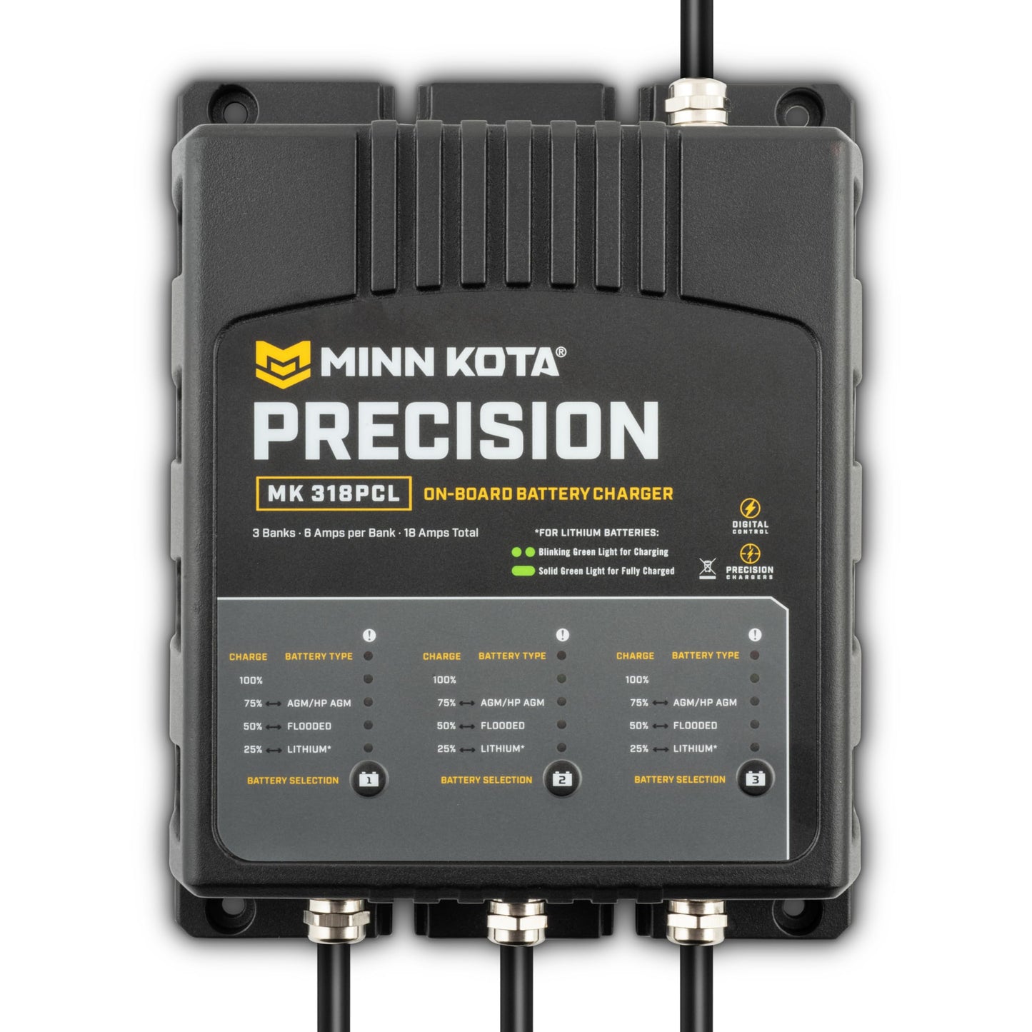 Minn Kota Precision MK-318PCL On-Board Marine Battery Charger – 3 Banks, 6 Amps Each