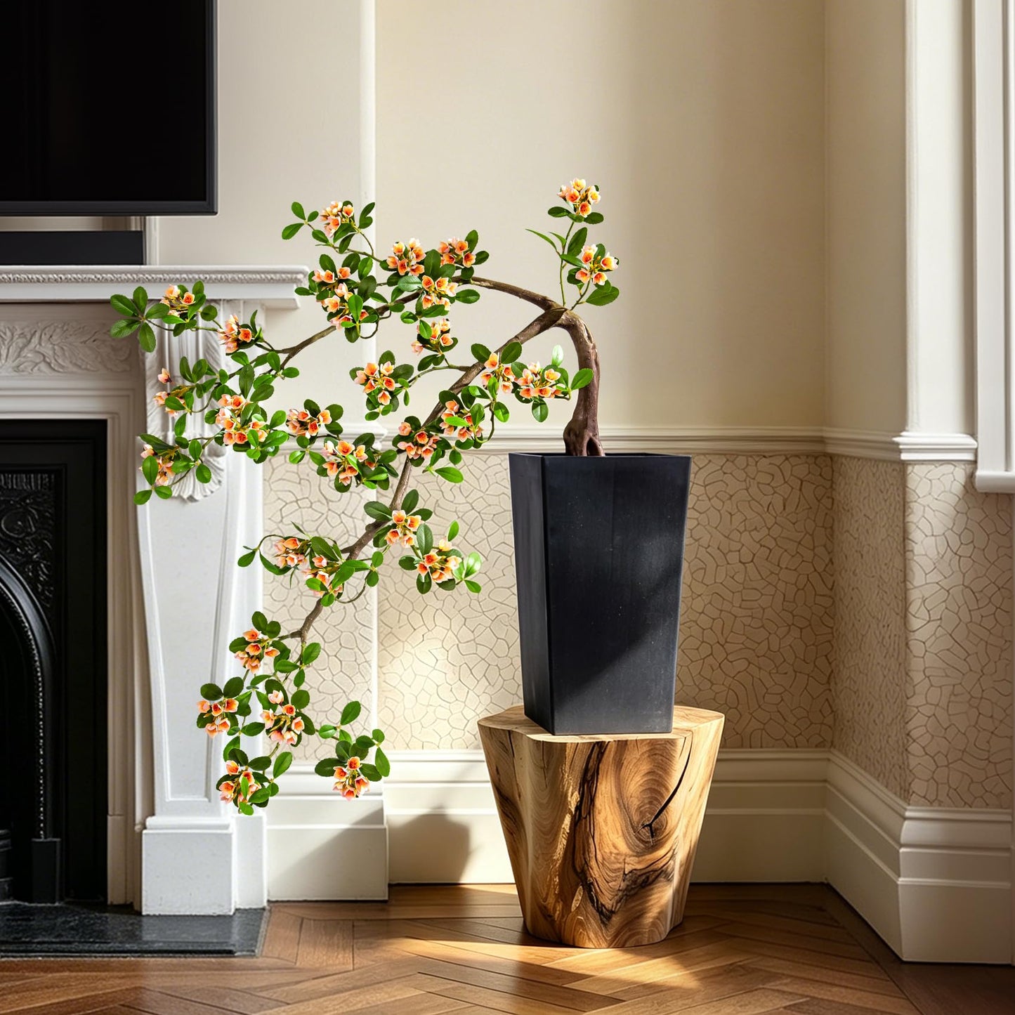 3ft Artificial Bonsai Tree Large Fake Bonsai Tree with Pot Artificial Cherry Blossom Tree Indoor Sakura Faux Bonsai for Entryway Living Room Home Office Japanese Decor (Yellow)
