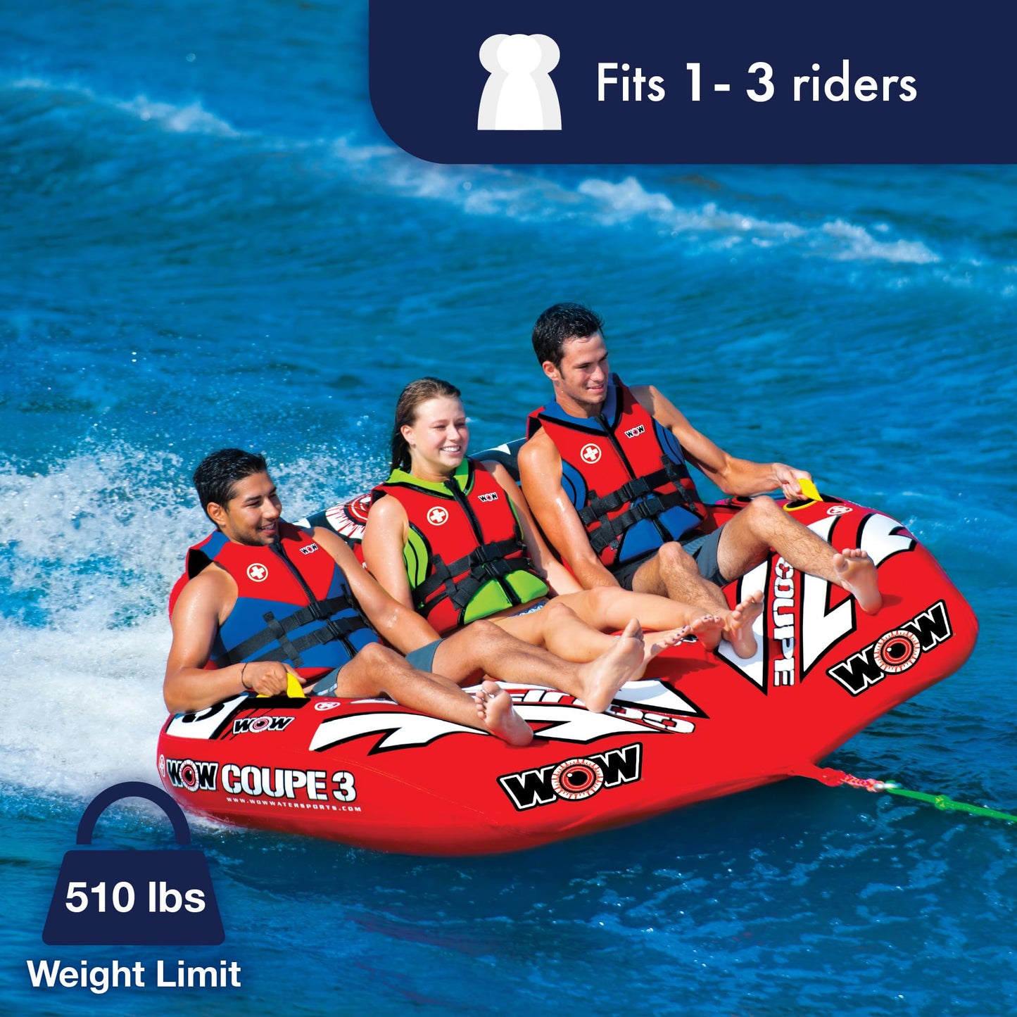 WOW Sports Coupe Cockpit Towable Tube for Boating – 3 Person 510 lbs Capacity – Inflatable Boat Tube for Water Sports – Youth & Adults