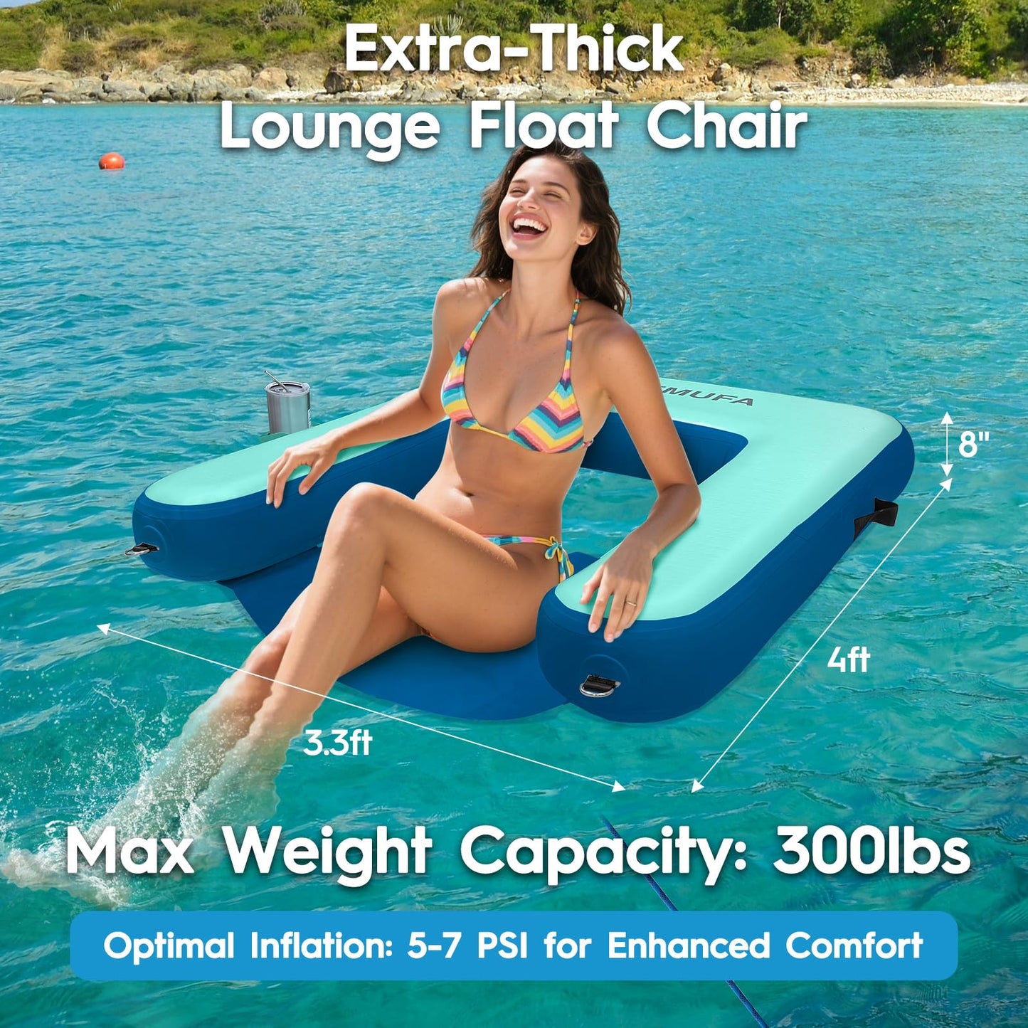 AWEMUFA 3.3x4ft Inflatable Chair for Adults, Inflatable Floating Chair Pool Floats Pool Lounger Chairs Water Floats Pool Chair Floats River Lake Floats Outside Tanning Arm Floaties