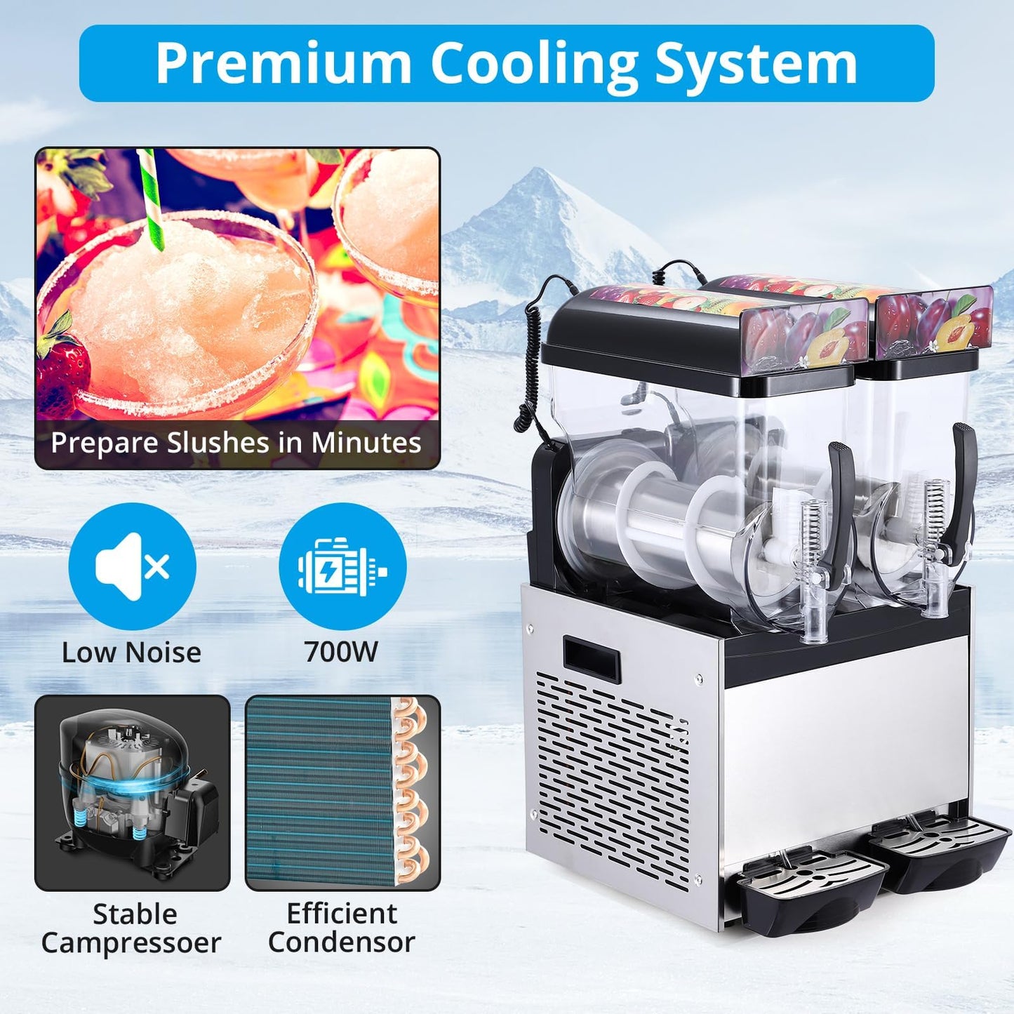 PeacefulHues Commercial Slushy Machine Frozen Drink Machine, Double Tank 12l 700w Stainless Steel, Margarita Wine Slush Smoothies Maker for Restaurant Bar Party