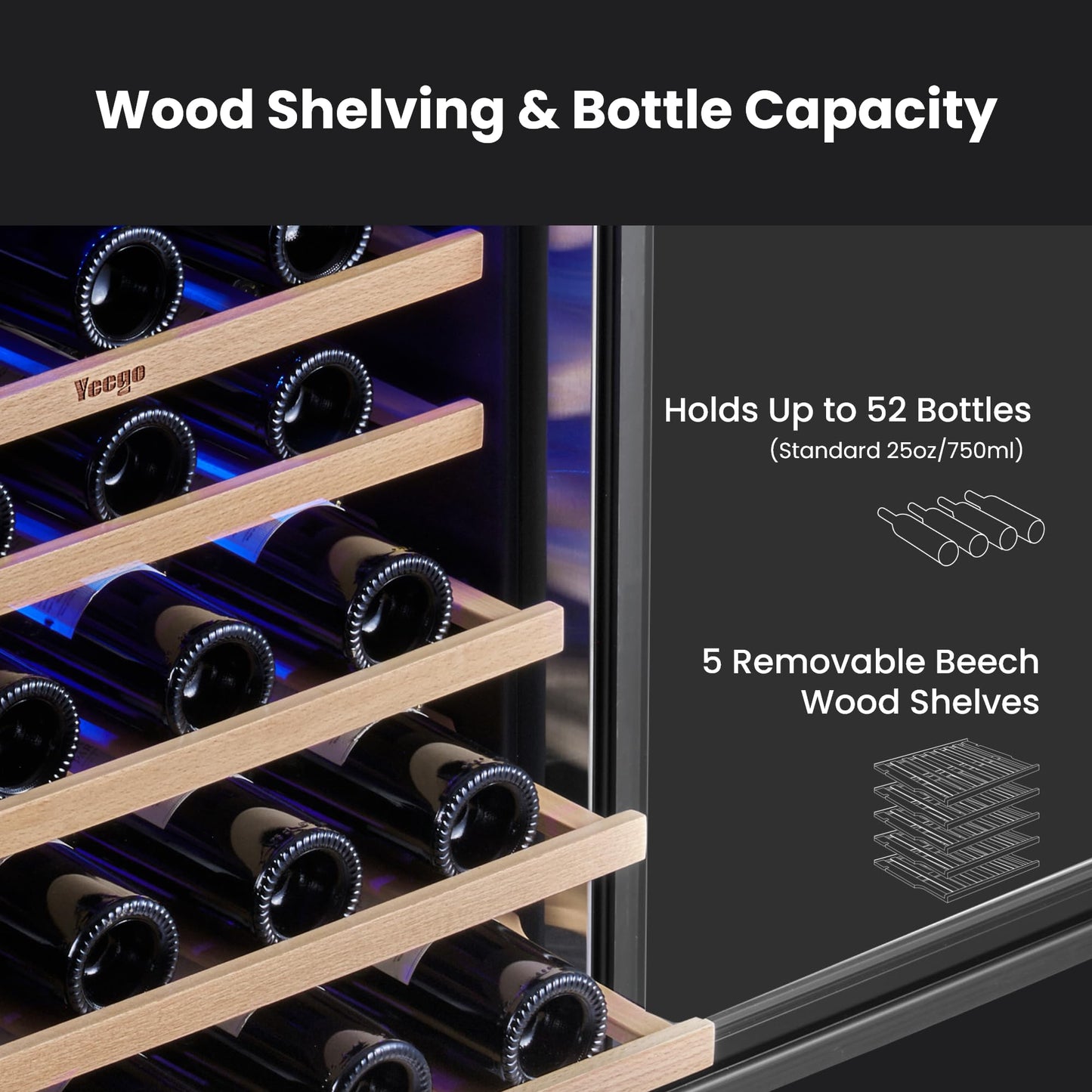 Yeego Wine Fridge Cooler - 24 Inch Dual Zone Wine Fridge Hold 52 Bottles, 40-65°F Wine Refrigerator Glass Door, Built in, Freestanding Under Counter Fridge for Beer Soda Drink Home Bar Office