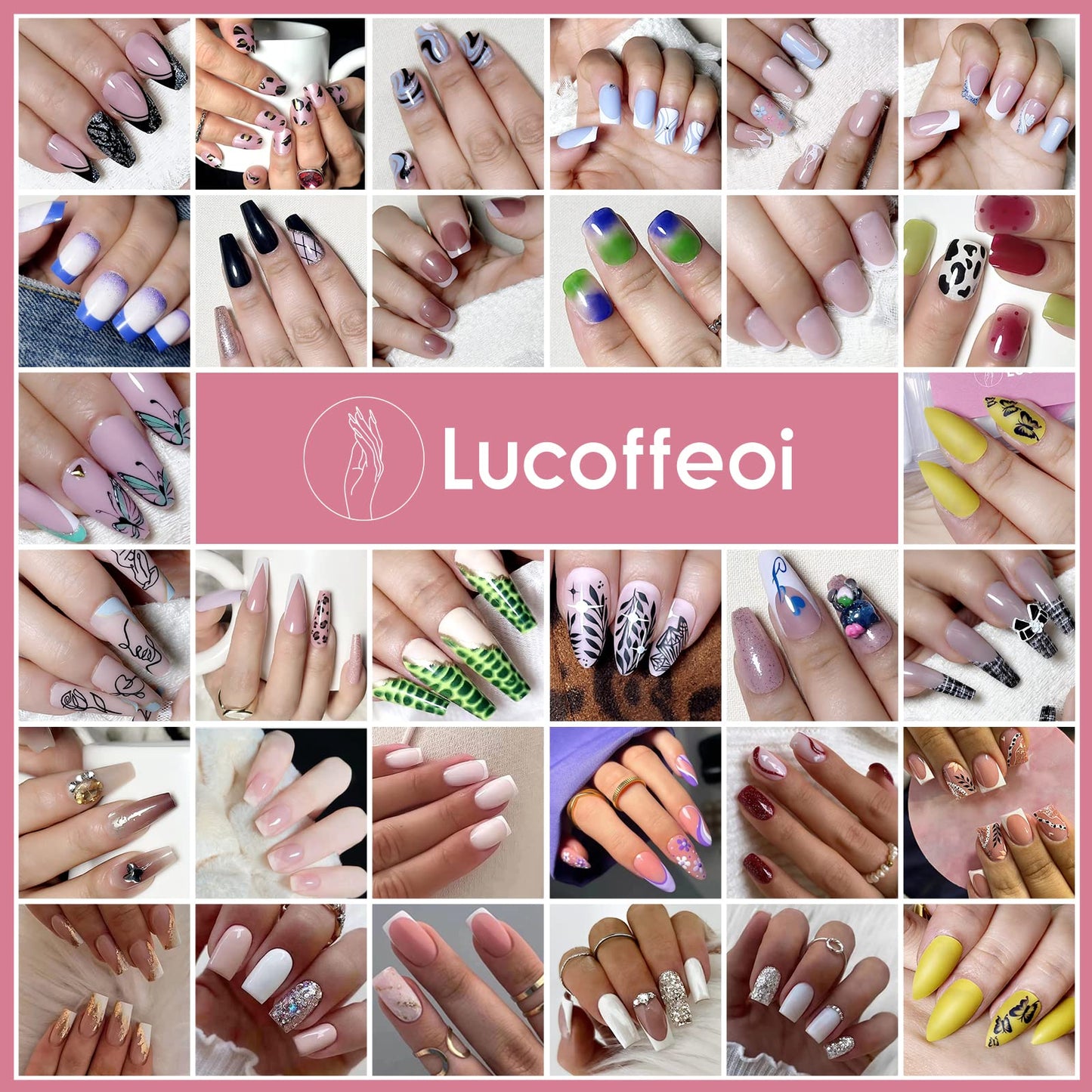 Long Press on Nails,Lucoffeoi 24Pcs Acrylic Square Fake Nails Full Cover,Glitter Press-On False Nails Artificial Flower False Nails Full Cover Rustic Ballerina Nails Tips for Women Girls Kids
