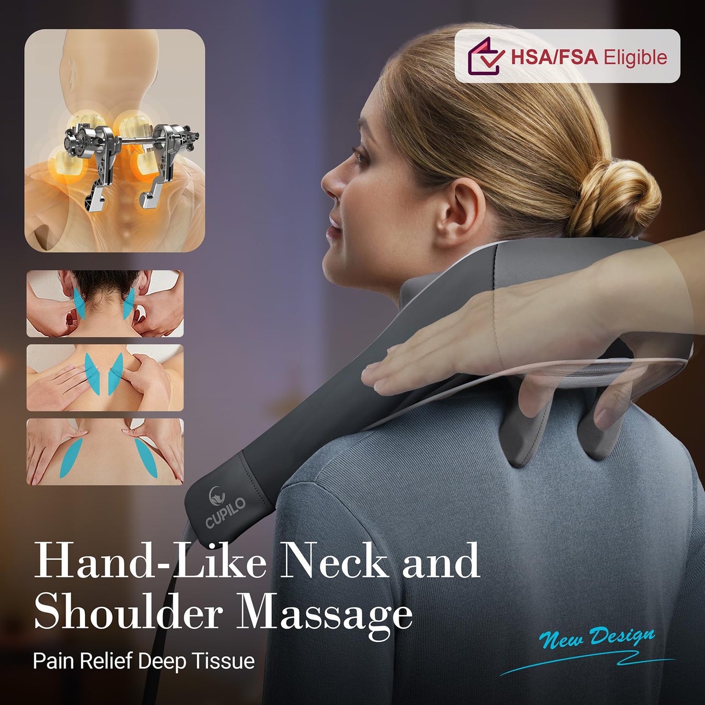 CuPiLo Cordless Neck Massager for Pain Relief - FSA Eligible HSA,2025 Upgraded Shiatsu Shoulder Back Massage with Wireless Remote Control,6D Deep Tissue Massage Pillow with Heat,Gift for Her,Him