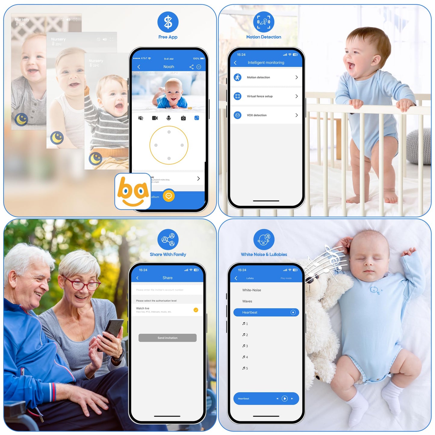 WONEYA Smart Baby Monitor, 5" HD IPS Screen, 1500ft Long Range, 48 Hours Battery, White Noises & Lullabies, 2K HD Camera, Customizable Safe Zones, Motion Detection, VOX, Free Secure Phone App