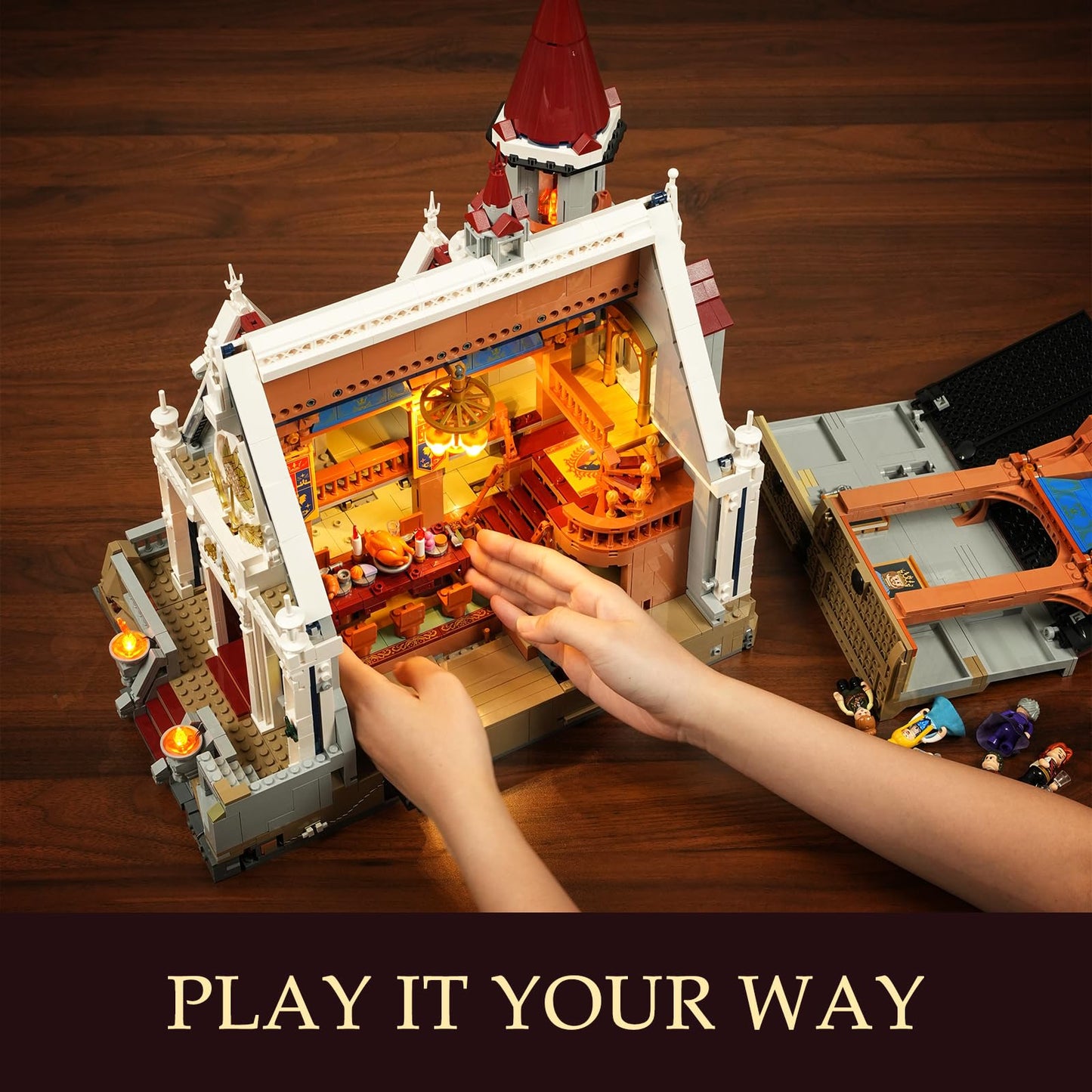 LUMIBRICKS Medieval Castle Banquet Hall Lighting Building Bricks Set - Middle Ages City Town Modular Collection Display Kit with Minifigures 3232 Pcs for Adults & Teens