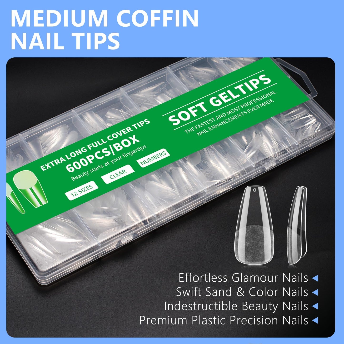 Coffin Nail Tips Press on Nails, Fake Nails for DIY Home Nail Art, Long Full Cover Acrylic Nail Tips 600Pcs, Semi - Matte Finish for Salons & Gifts - Viywicz
