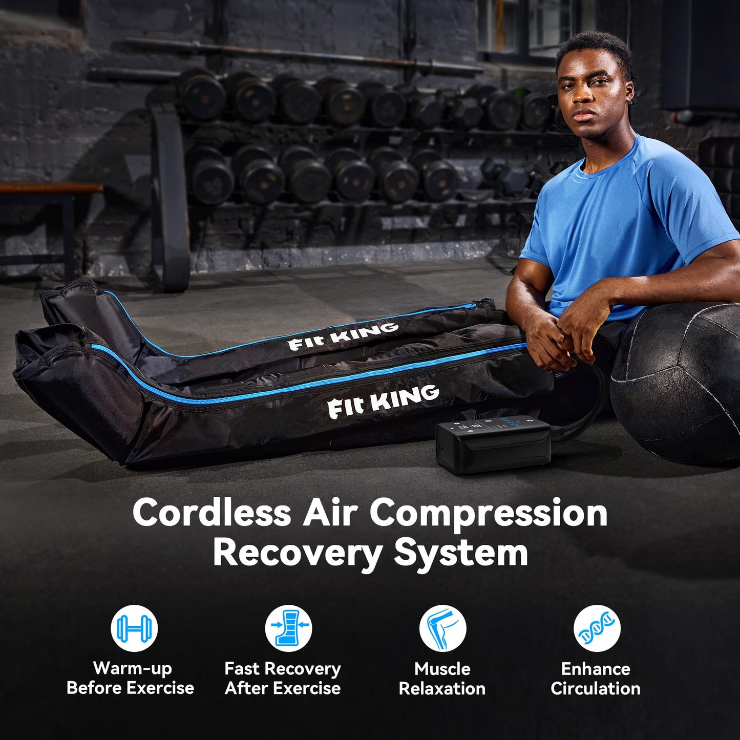 FIT KING Upgraded Cordless Recovery System, Professional Air Compression Massager, Reduces Muscle Pain and Improves Circulation, Warm-up and Fast Recovery for Athletes, Zone Massage Optional (Medium)