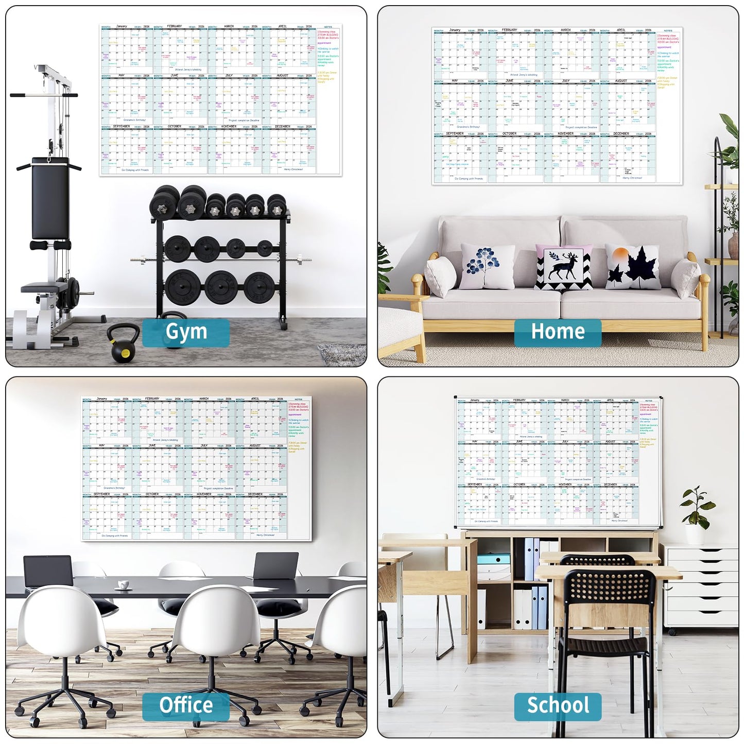 Large Dry Erase Calendar for Wall ā Yearly Wall Calendar Dry Erase, 58" x 37", 12-Month Undated Blank Calendar Planner, Reusable Laminated with 15 Round Stickers, Perfect Large Wall Calendar for Office, Home and Classroom