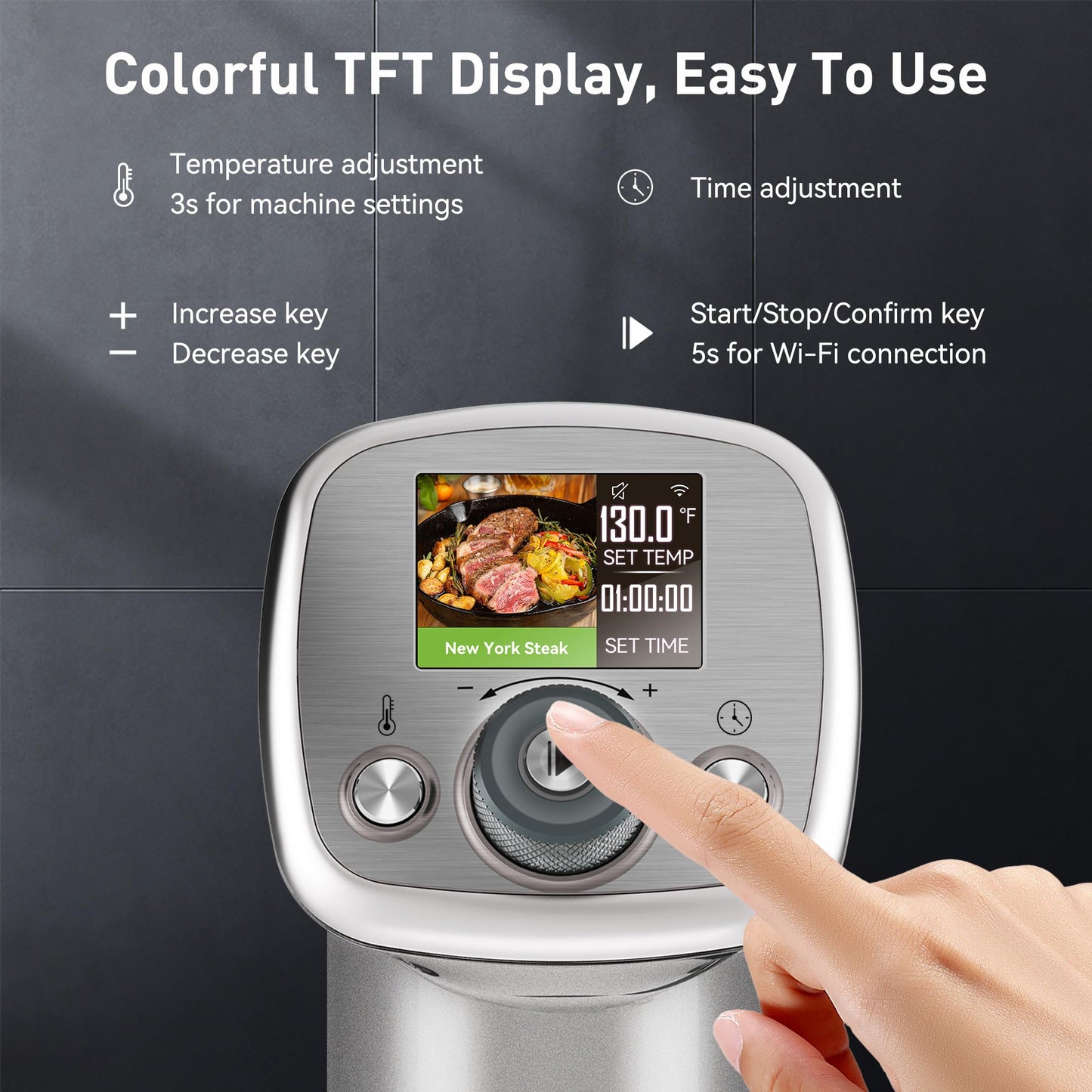 KitchenBoss Wifi Sous Vide Cooker: Ultra-quiet Sous Vide Machine Built-in Color Display Recipes Waterproof, 1100 Watts Sous-vide Immersion Circulator Precision Cooker Magnetic Knob APP Control, Silver
