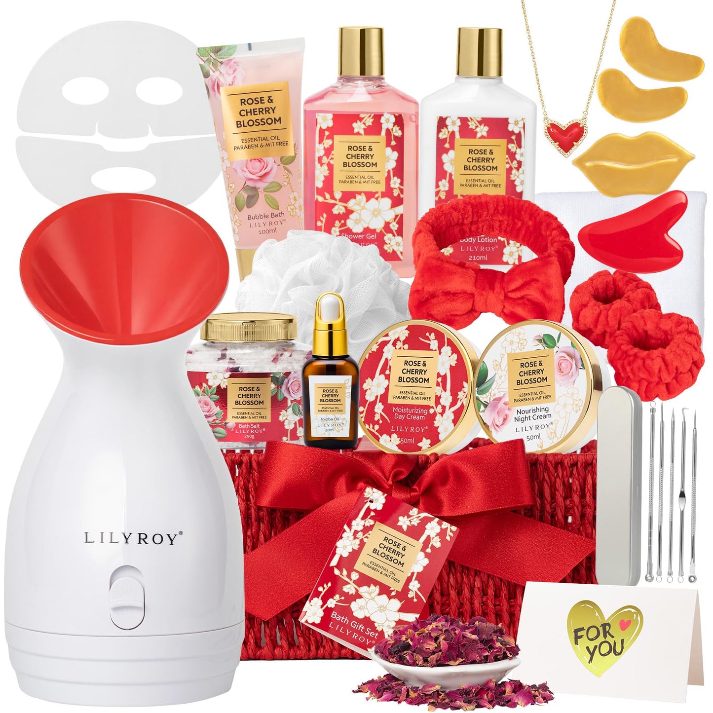 18Pcs Bath and Body Gift Basket Set for Women - Vanilla Spa Baskets Spa Kit with Necklace | Perfect Gifts for Christmas, Valentines Day, Mothers Day, Birthday Gifts, Self Skin Care Gifts for Her/Mom