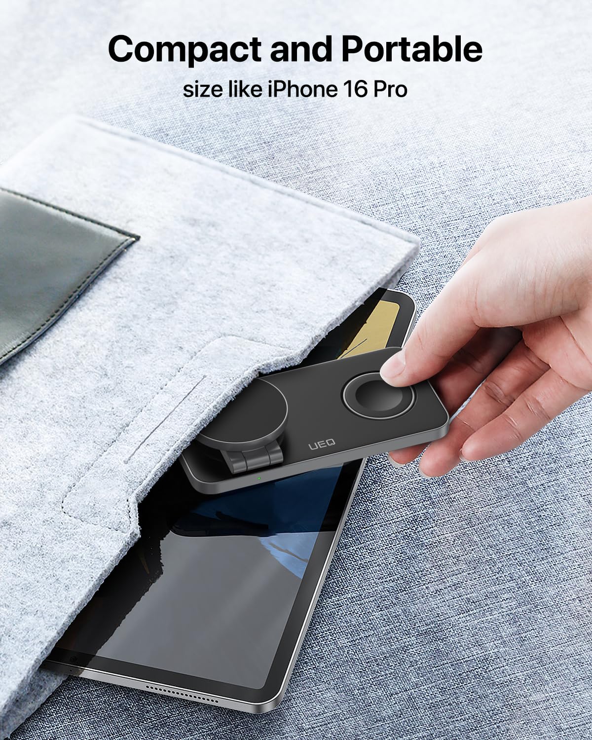 UEQ Foldable 3 in 1 Wireless Charging Station for Apple Magsafe Charger Stand,Fast Magnetic Wireless Charger Station for iPhone 17 Air 16 15 14 13 12 Series,Airpods Pro,Apple Watch Ultra (Pure Black)