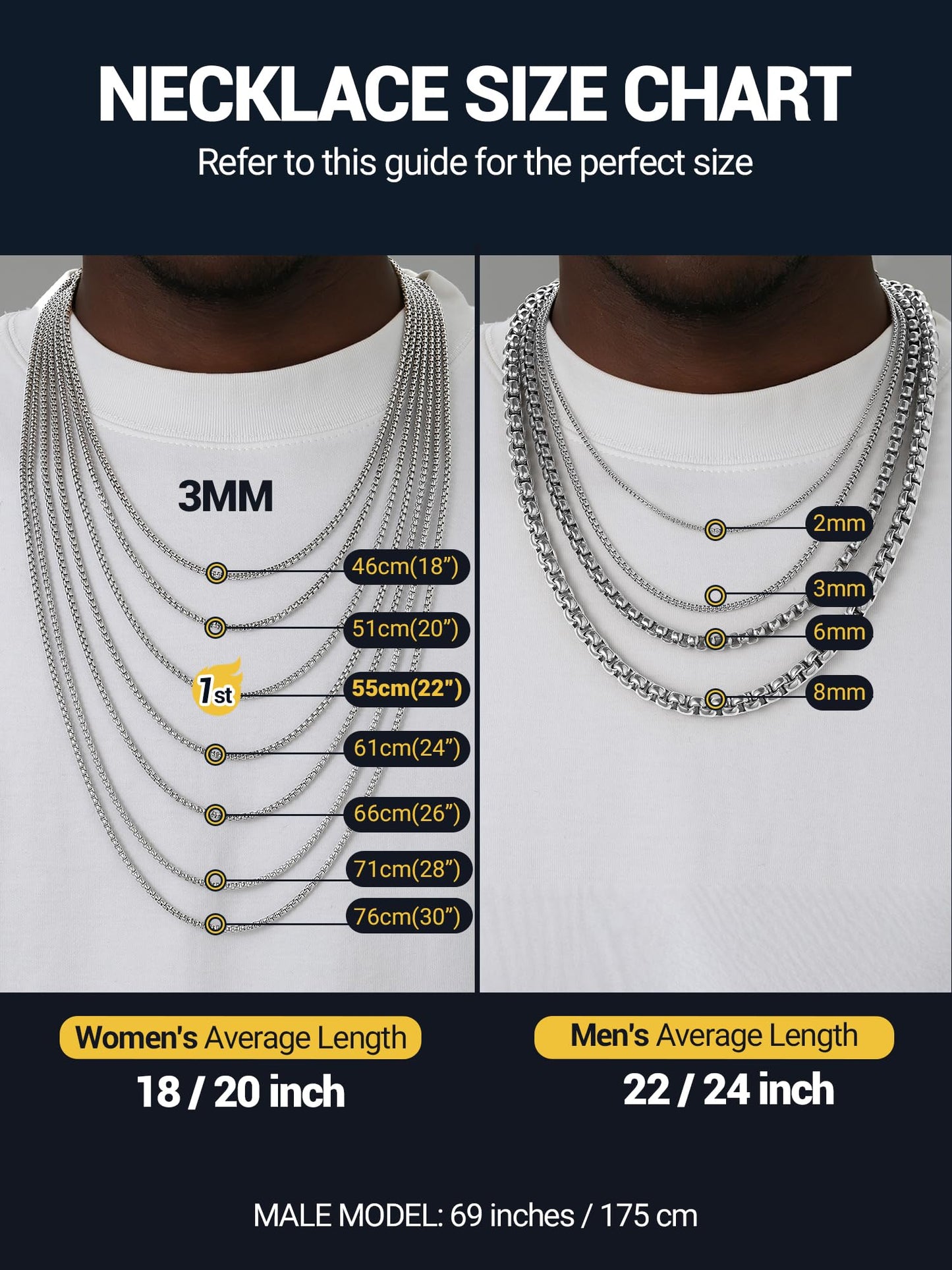 PROSTEEL Squre Rolo Link Chains, Stainless Steel Chain Necklace Waterproof & Strong Lobster Clasp 3mm Link Chains for Men and Women Jewelry with Gift Box 20in