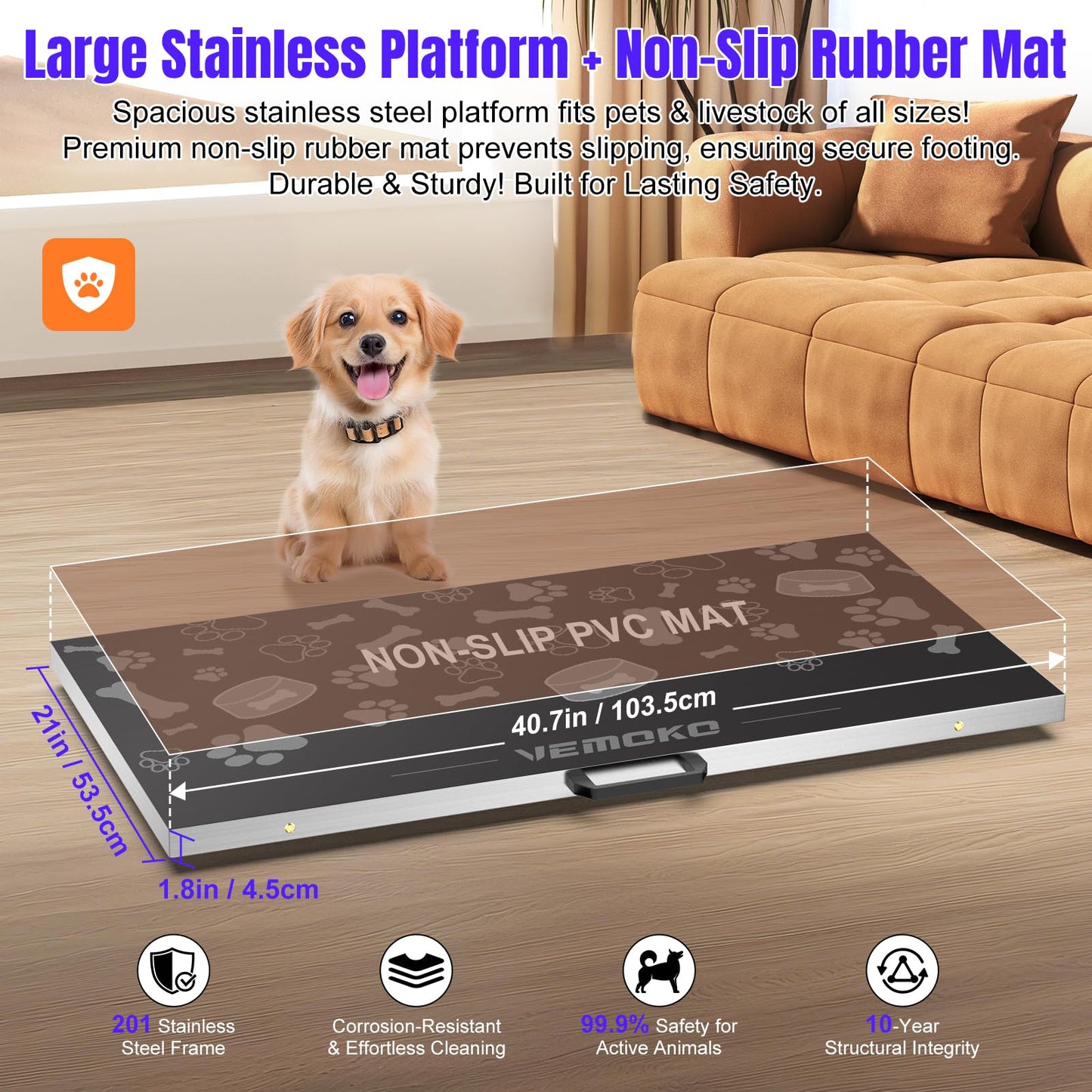 VEMOKO Precision Large Dog Scale - 1100lb x 0.2lb Large Breed Animal Livestock Weight Scale, Pet Scale PVC Non-Slip Mat Stainless Steel Platform for Dogs (Smooth Platform)