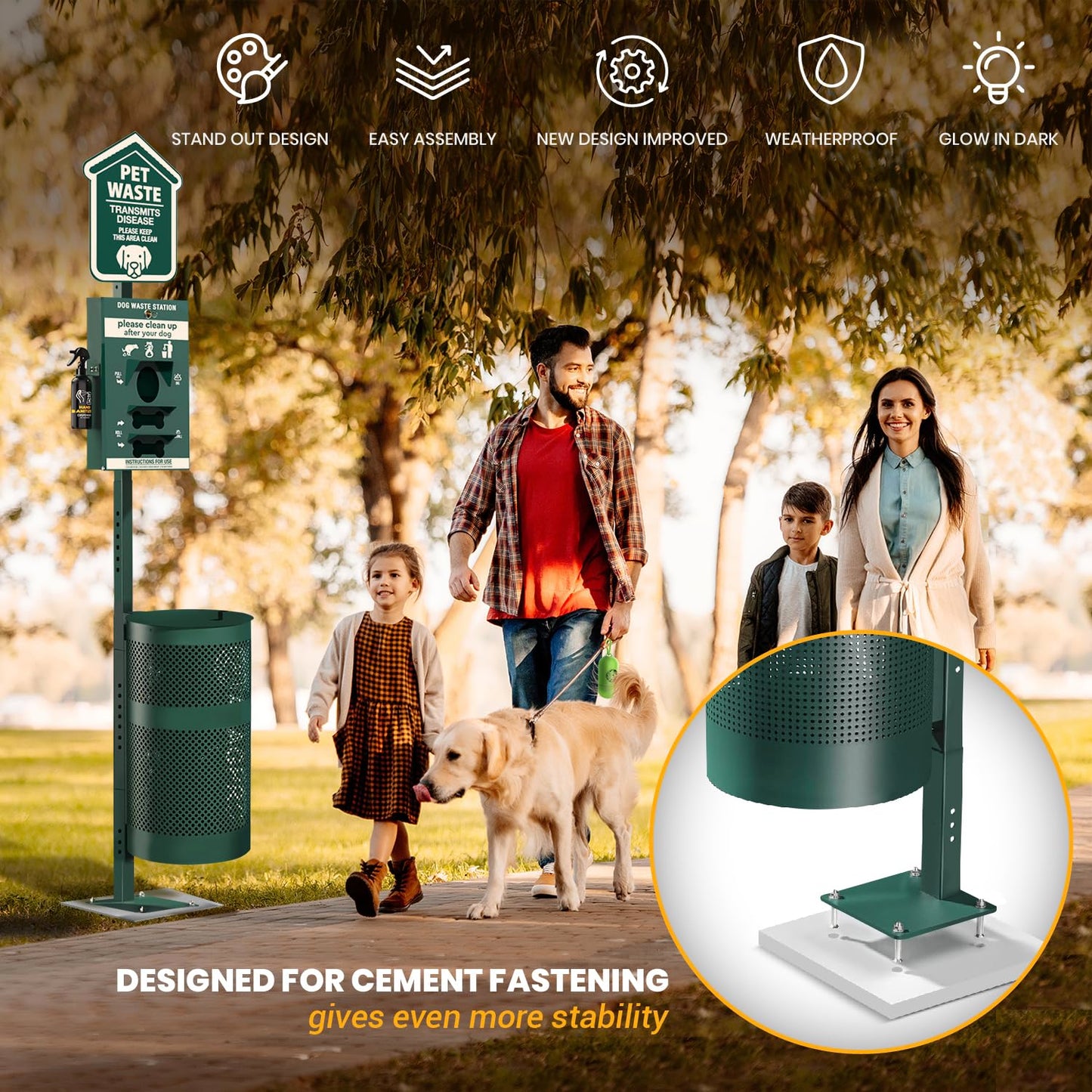 ALAGPRO® Pet Waste Station Outdoor Dog Waste Station with Hand Sanitizer Bottle, Commercial Dog Poop Station with Free 400 Roll, 200 Pull Waste Bags & 50 Can Liners for Backyard, Park & HOA's