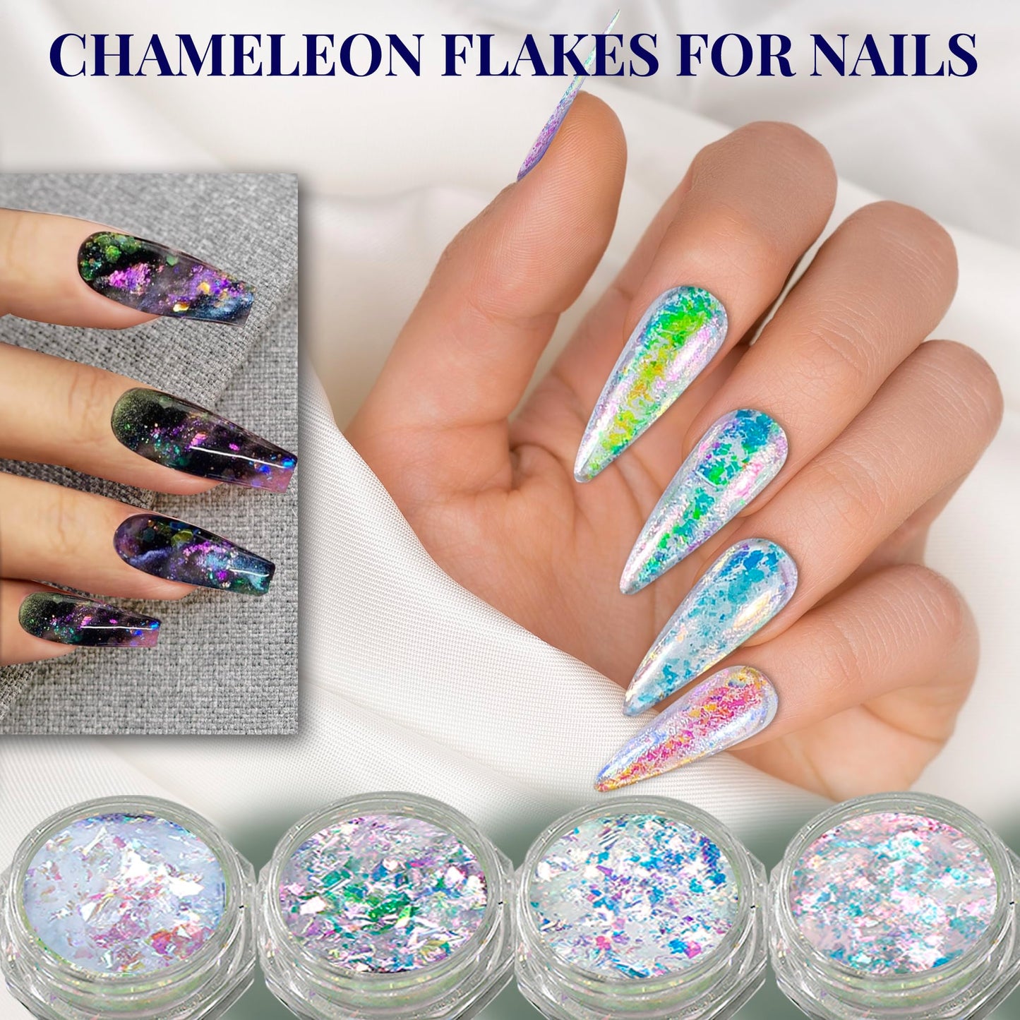 Chameleon Flakes - Chameleon Flakes for Resin - 12 Iridescent Flake - Intense Colorshift Mica Powder Pigment - Chrome Opal Pigments for Tumblers, Molds, Nail Art, Eyeshadow, Paints, Soap Making