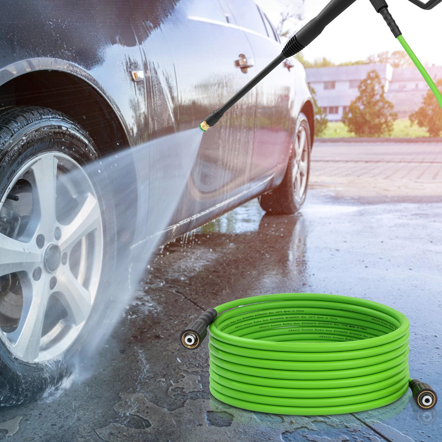 PWACCS Pressure Washer Gun and Hose Kit, 25 FT Power Washer Hose with Replacement Lance Wand, 5 Nozzle Tips, M22-14 Fitting, Compatible with Ryobi, Green Works & Karcher