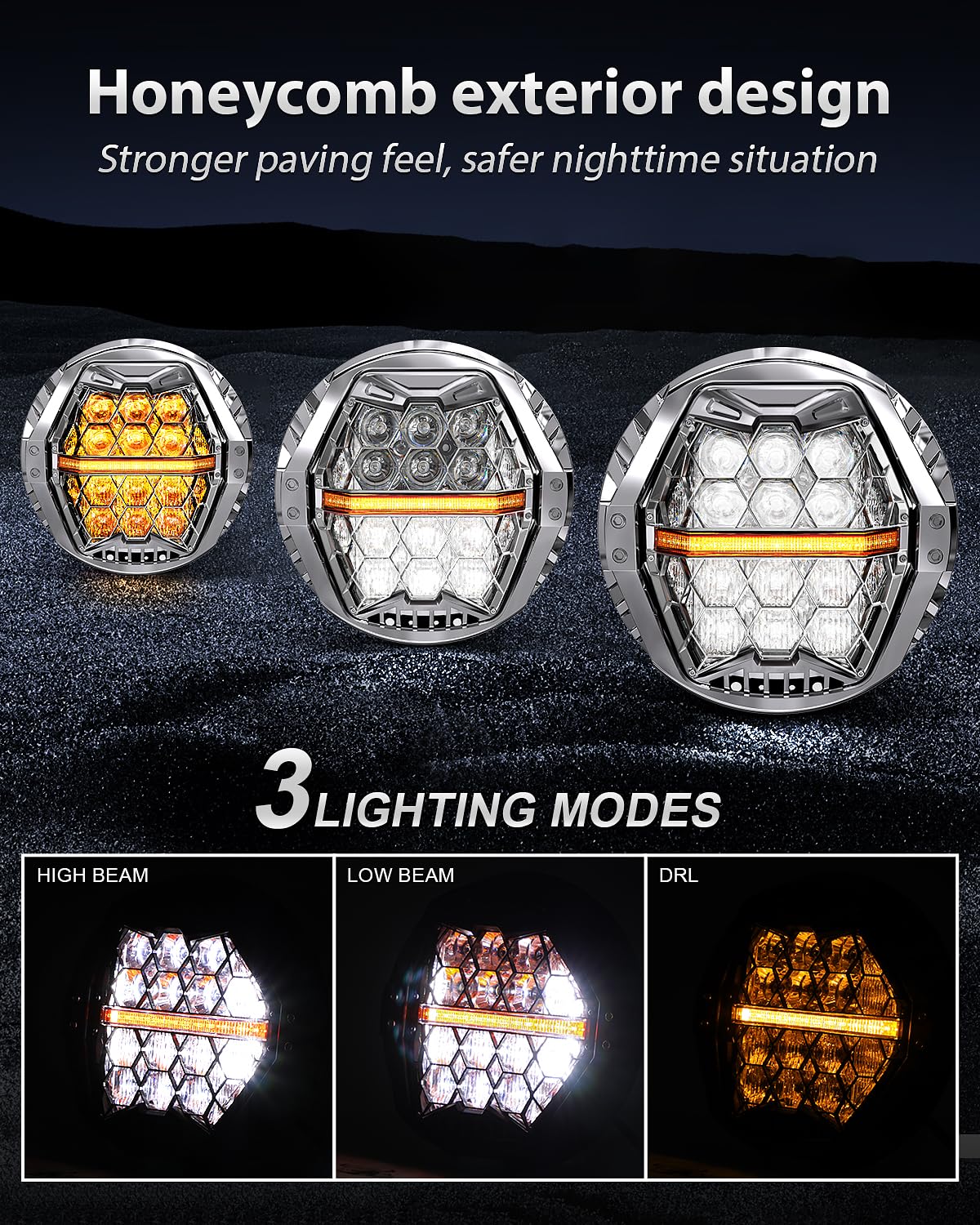 Silver 1000% Bright 120W 7'' Motorcycles LED Headlight with Amber Turn Signal Compatible with Road King Road Glide Street Glide Electra Glide Ultra Limited Trike Heritage Softail Fat Boy Yamaha
