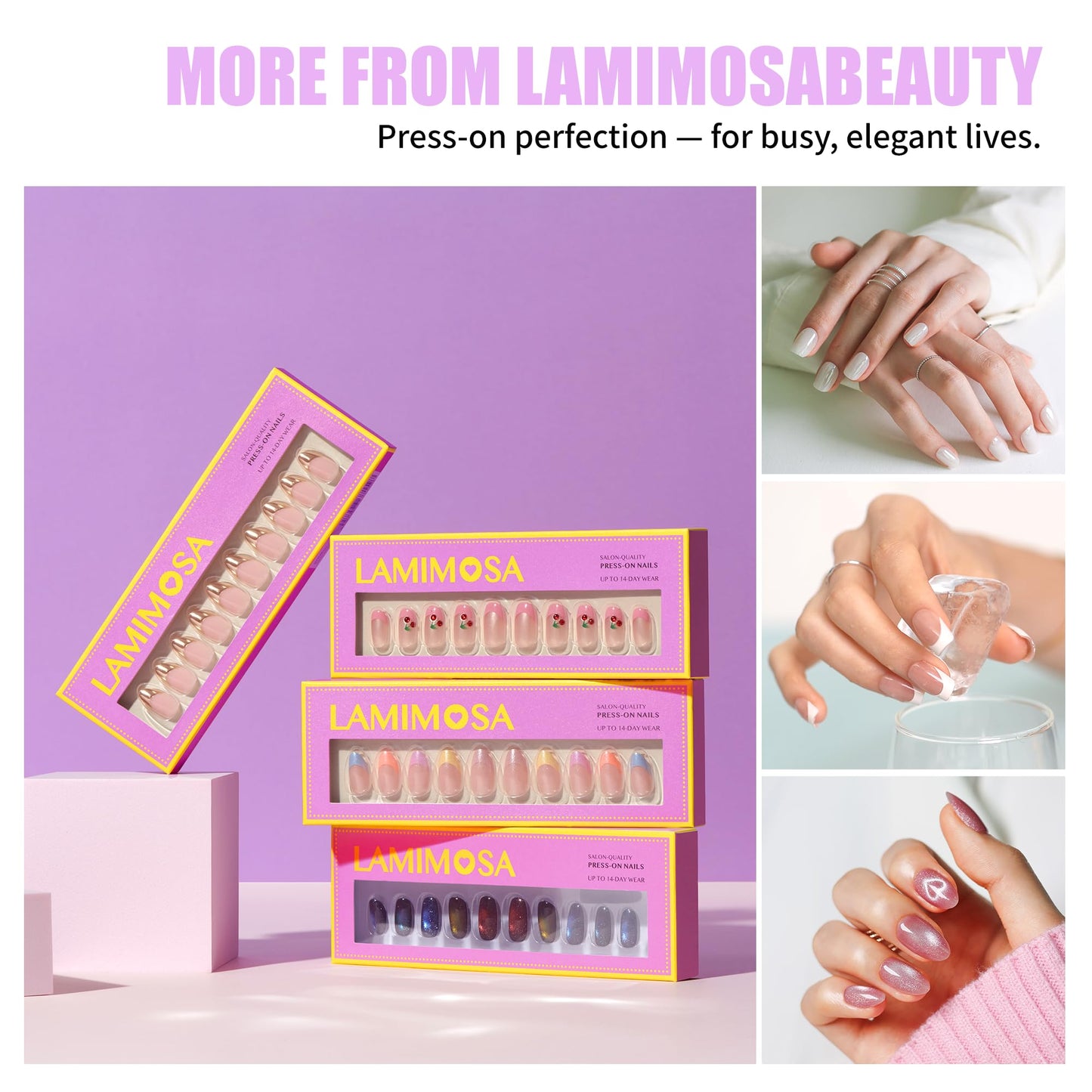 LAMIMOSA 32Pcs Glittery Cat Eye Press On Nails Short Square – Soft Gel Fake Nails in 16 Sizes, Colorful Sparkly Glue on Nail kit, Spring Summer Rainbow Nails, RAINBOW SPARKLE