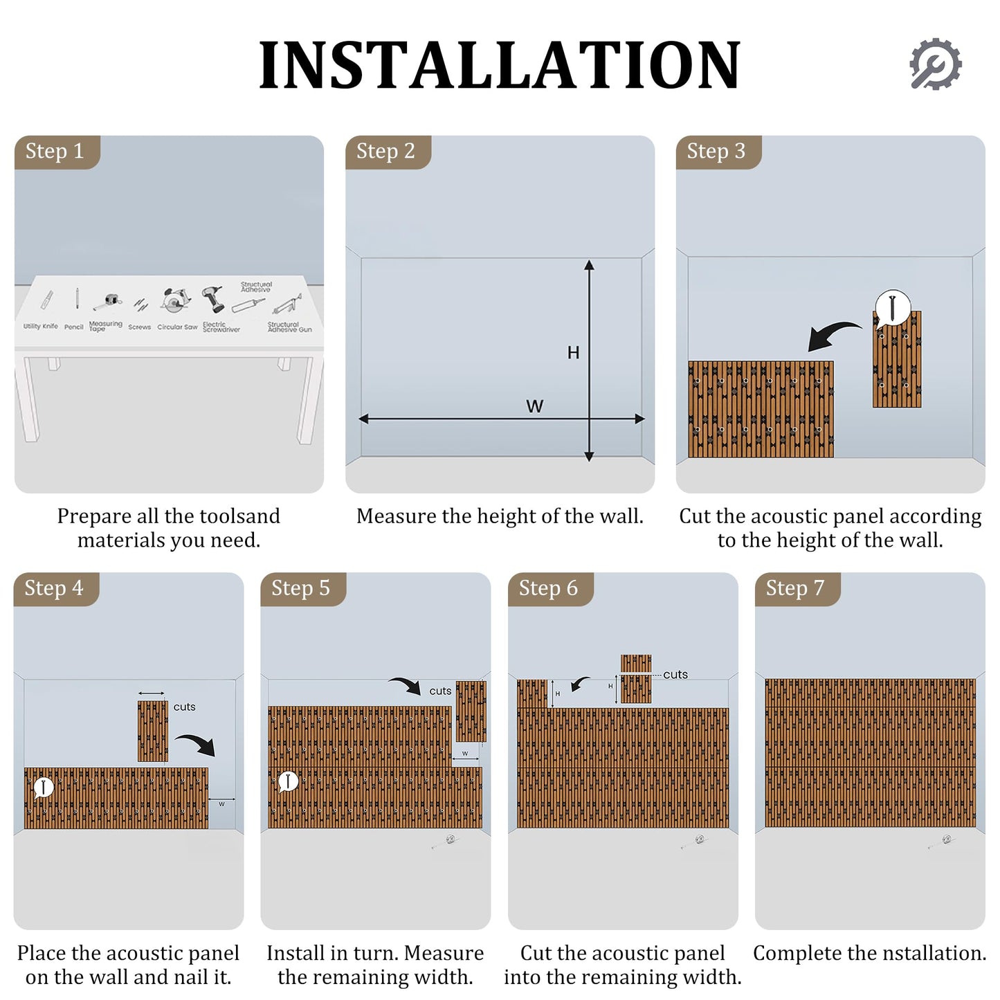 PVC Acoustic Wall Panels, Geometric Sound-Reducing Panels with Built-in Acoustic Layer, 23.6 × 47.2 Inches, 4 Panels per Box, Modern Decorative Wall Panels (Grey) (Natural)